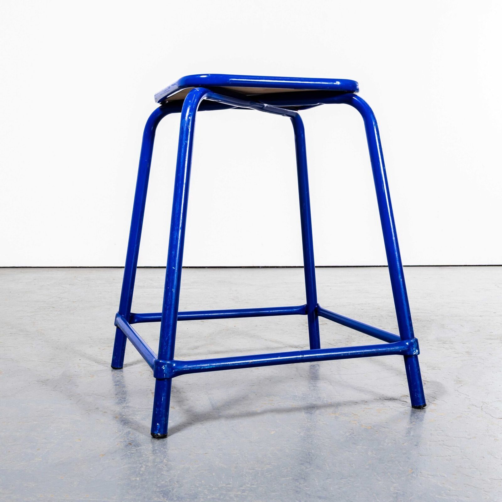 1970’s French Bright Blue Wide Laboratory Stools – Set Of Four photo vintage