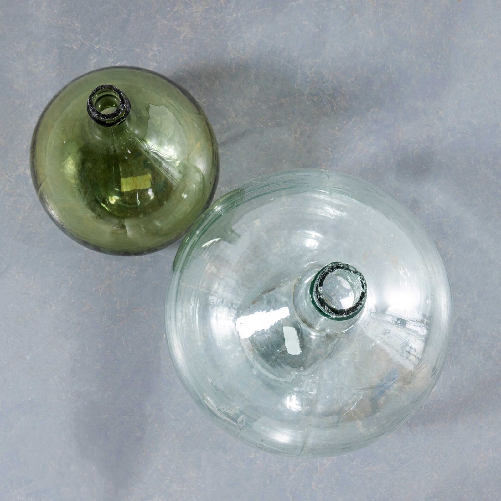Vintage French Clear And Green Glass Demijohns – Pair photo Home Decor