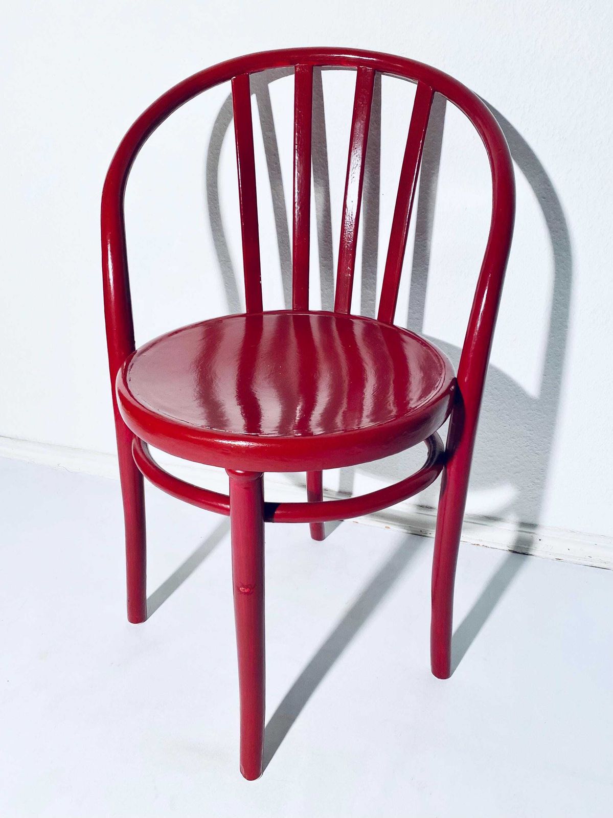 Thonet Bentwood Set Of Two Antique Red Wooden Bistro Chairs / Vintage Decor Furniture photo Furniture