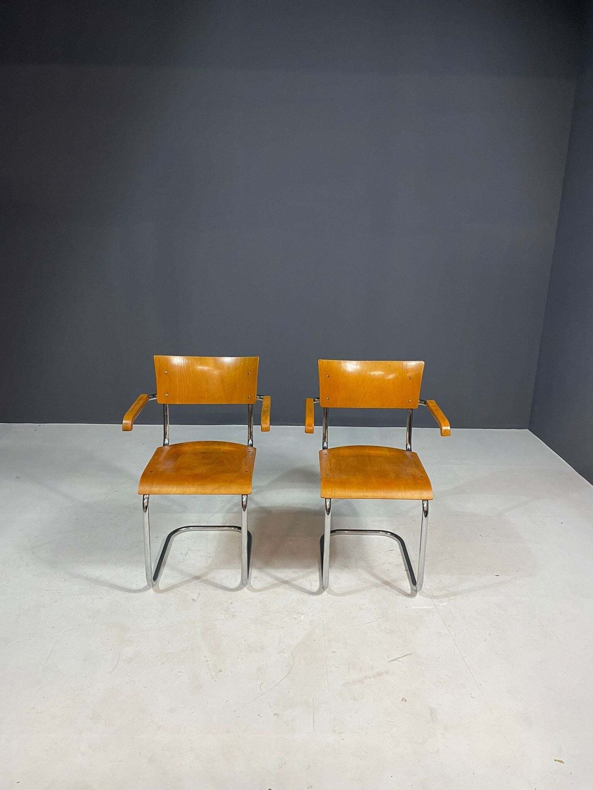 Furniture Pair Of Functionalist Tubular Armchairs By Jitona, Czechoslovakia, 1950s photo