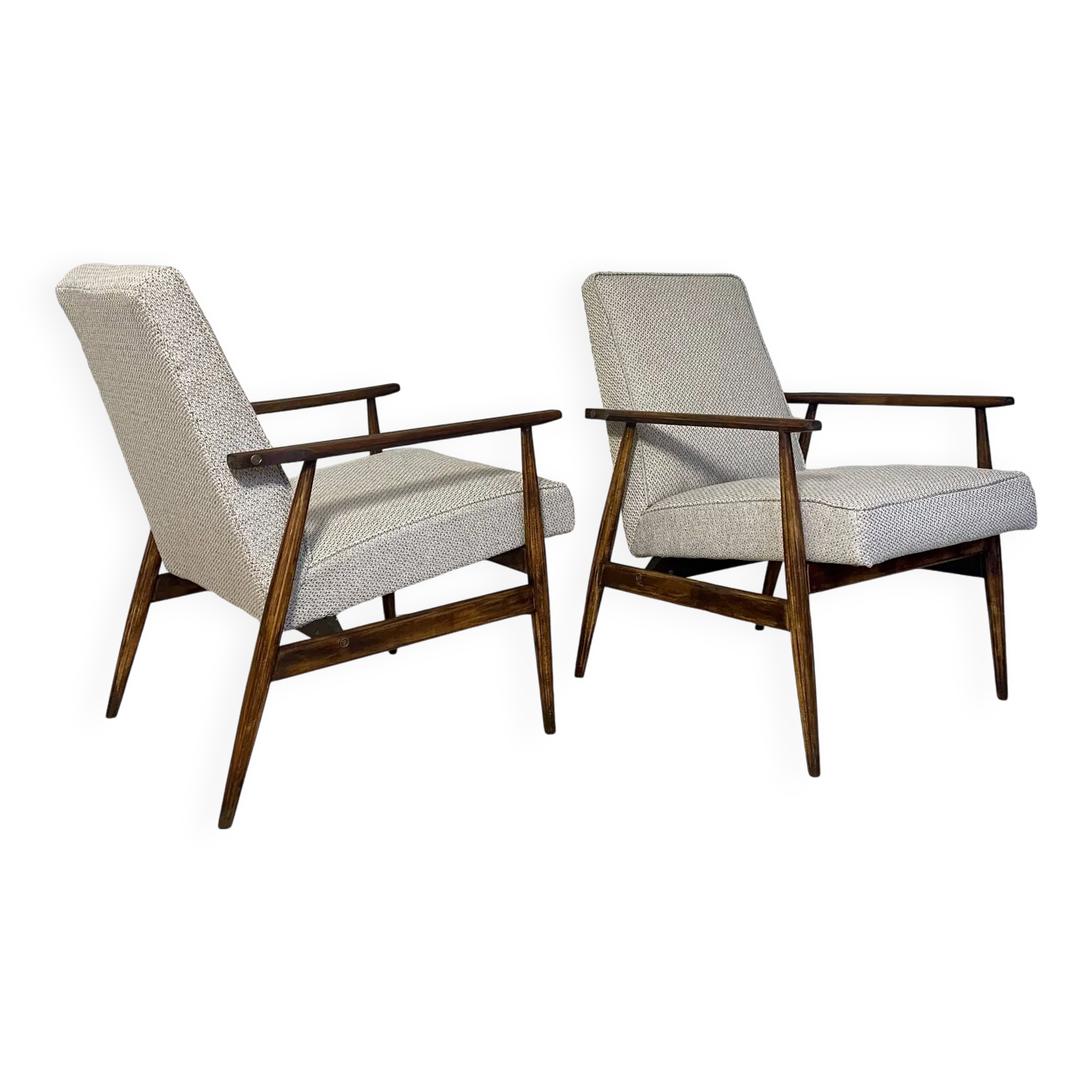 Pair Of Henryk Lis 300 190 Armchairs From The 70s In Mottled Grey Blue Fabric