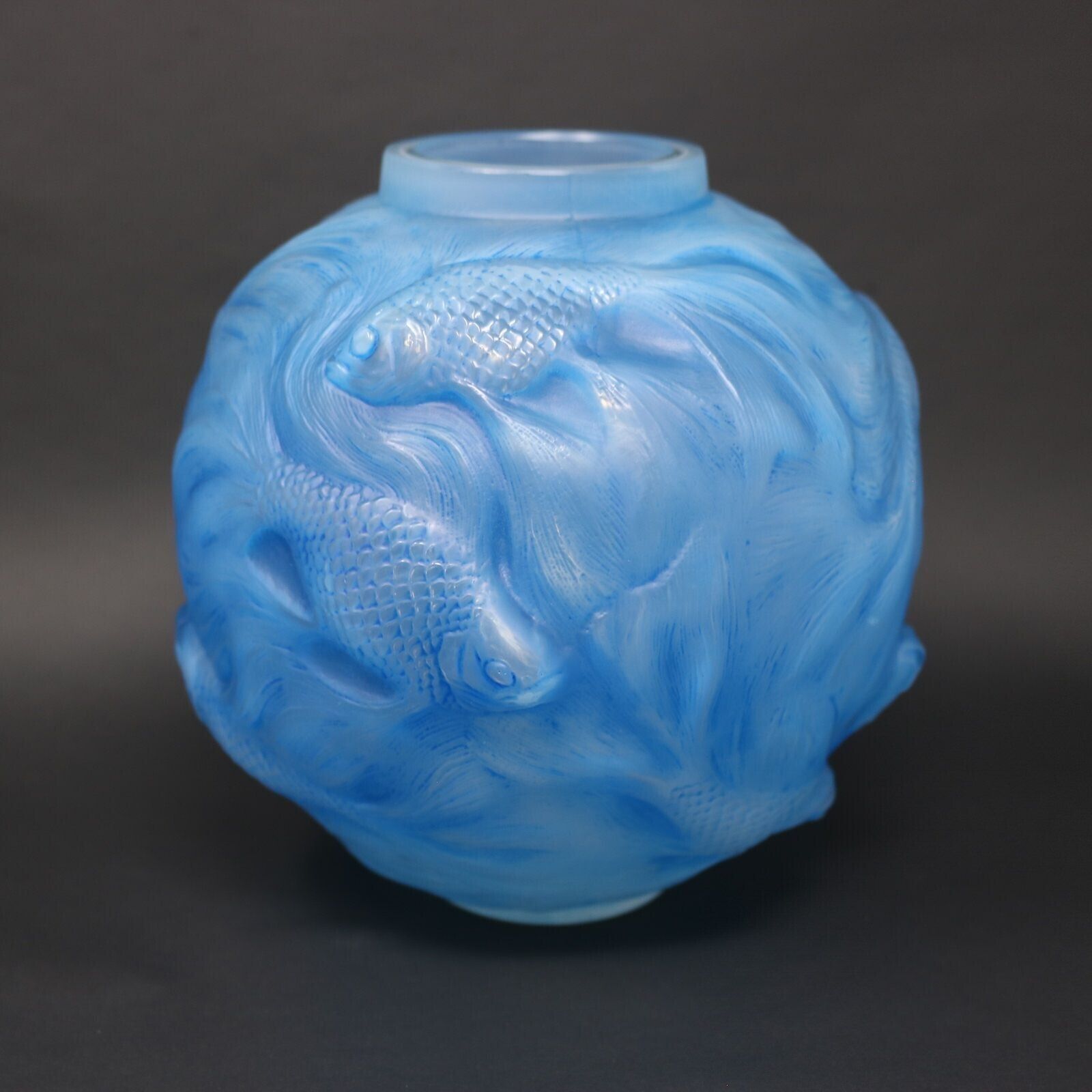 Rene Lalique Opalescent Glass Blue Stained Formose Vase photo 3745.0