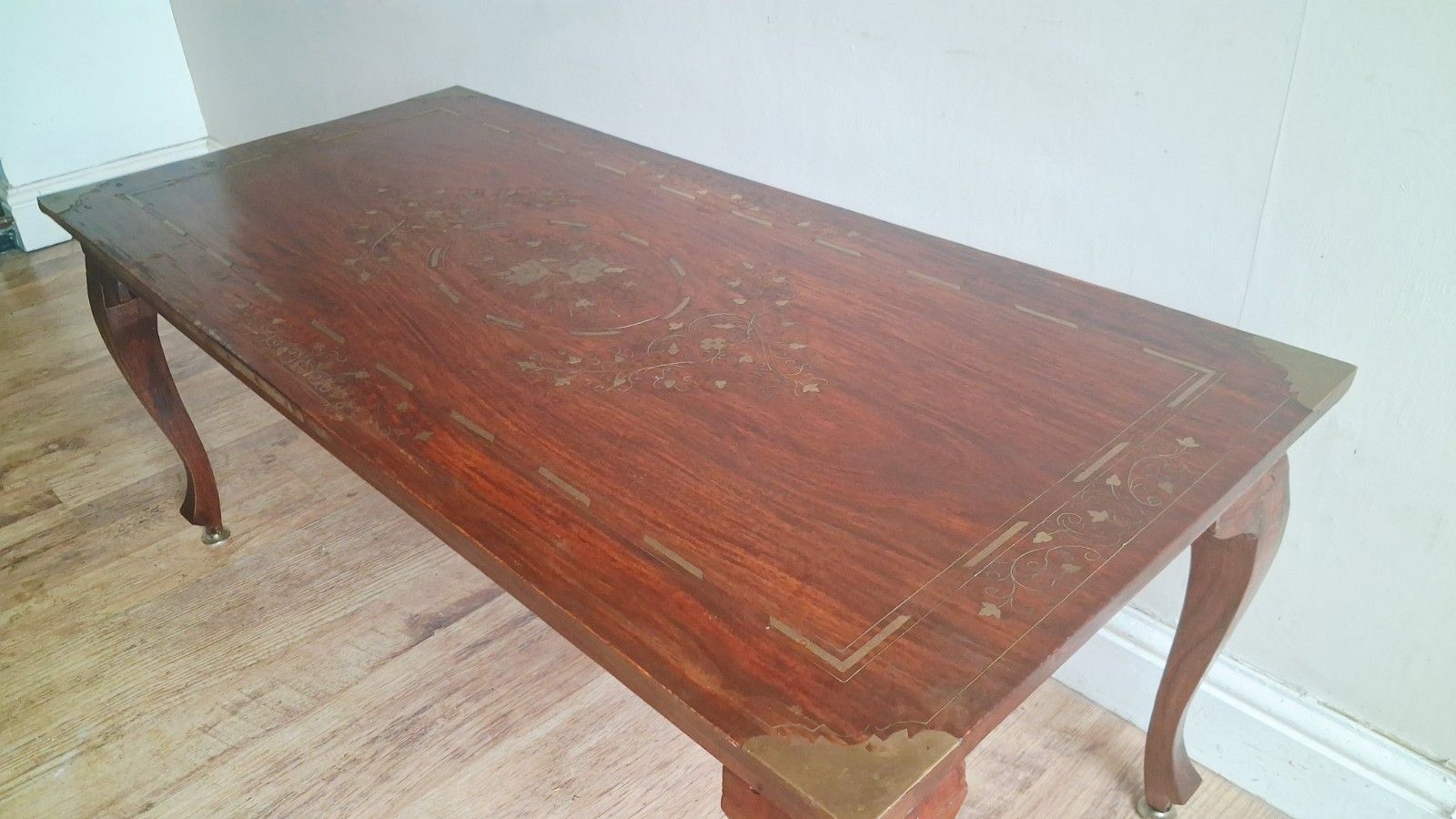 Beautiful Original Indian  Mid Century Brass Inlay Rosewood Drinks /Coffee Table photo vintage