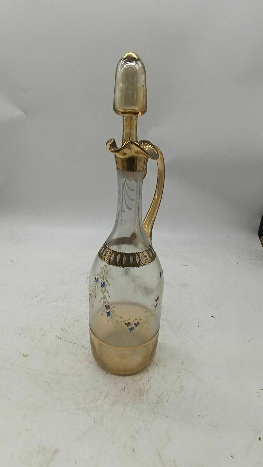 photo furniture Antique Glass Liqueur Bottle With Decorated Glasses Italy 19th Century