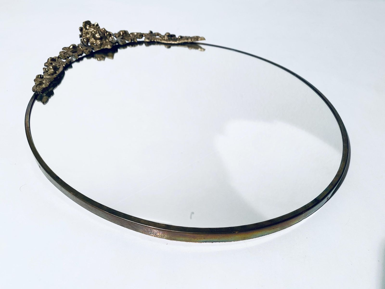 Antique Art Nouveau Wall Mirror / Golden Ornamented Oval Frame Shape / 1920s photo Home Decor