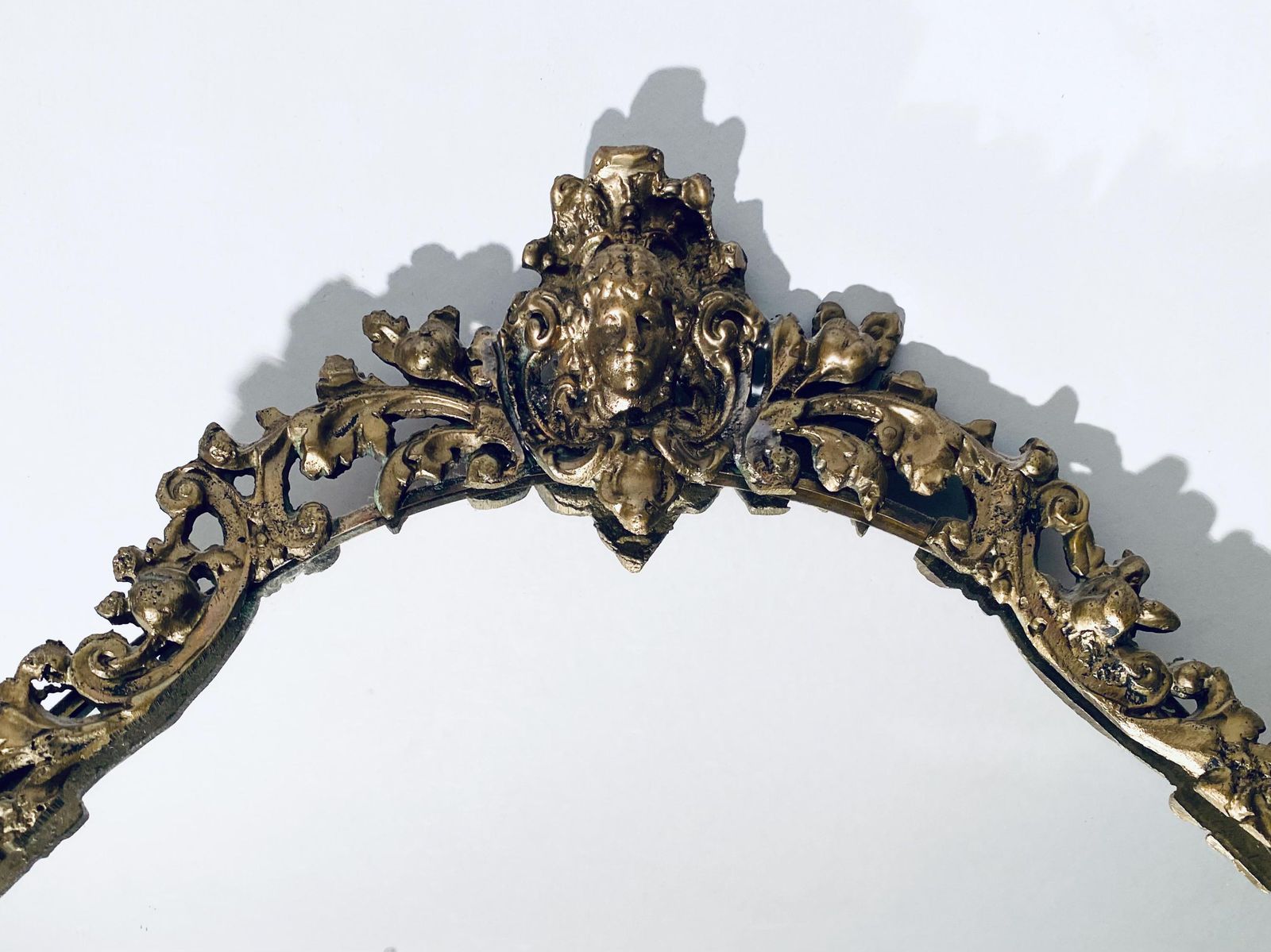 Antique Art Nouveau Wall Mirror / Golden Ornamented Oval Frame Shape / 1920s photo 216.0