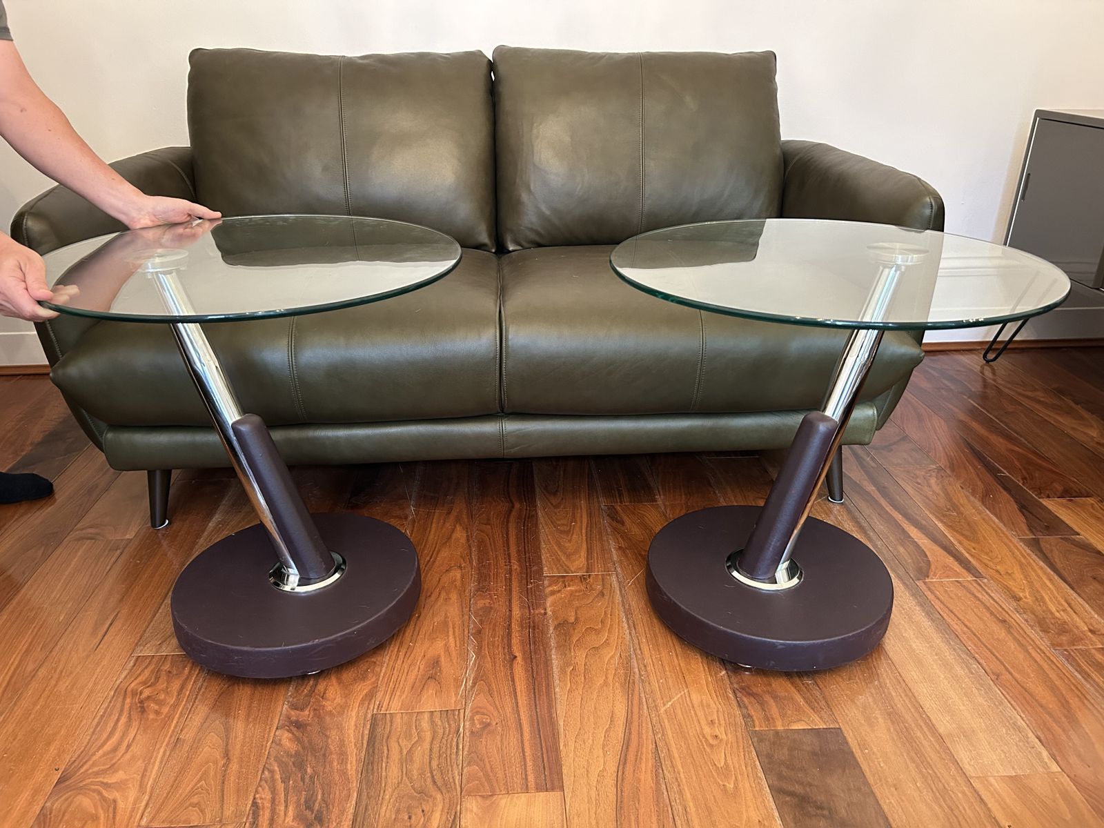 Pair Of Round Glass Coffee/Side Tables