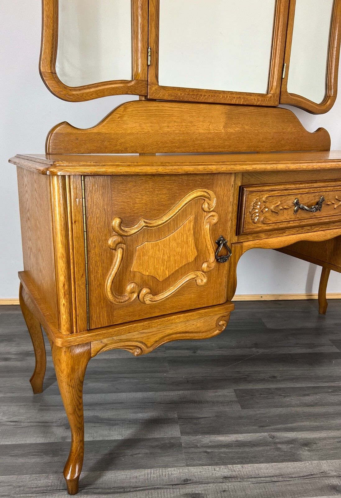Vintage Dressing Table With Mirror French Oak Louis Vanity Table Makeup Lot 3197 photo furniture
