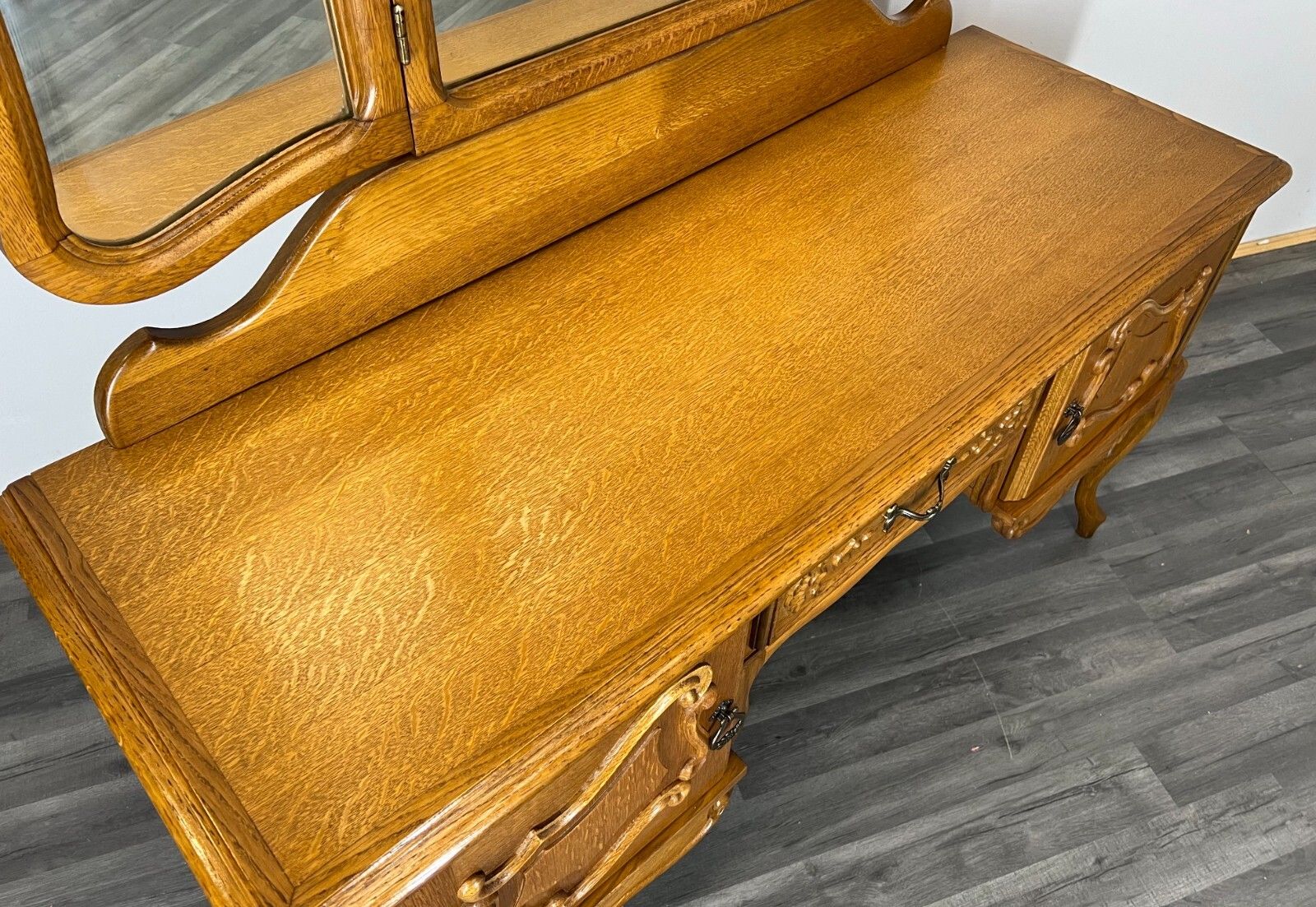 Vintage Dressing Table With Mirror French Oak Louis Vanity Table Makeup Lot 3197 photo vinterior