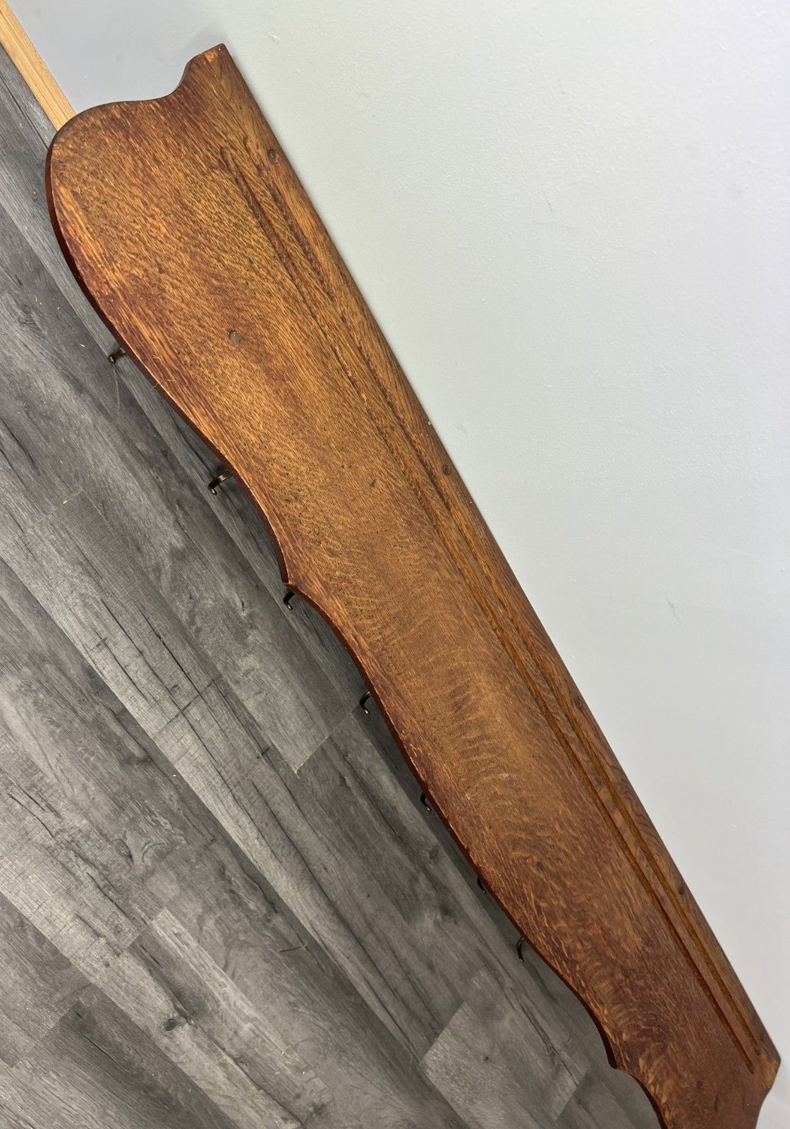 photo for sale French Vintage Coat Rack Oak 7 Hooks Ornate Wall Shelf Carved Coat Lot 3885