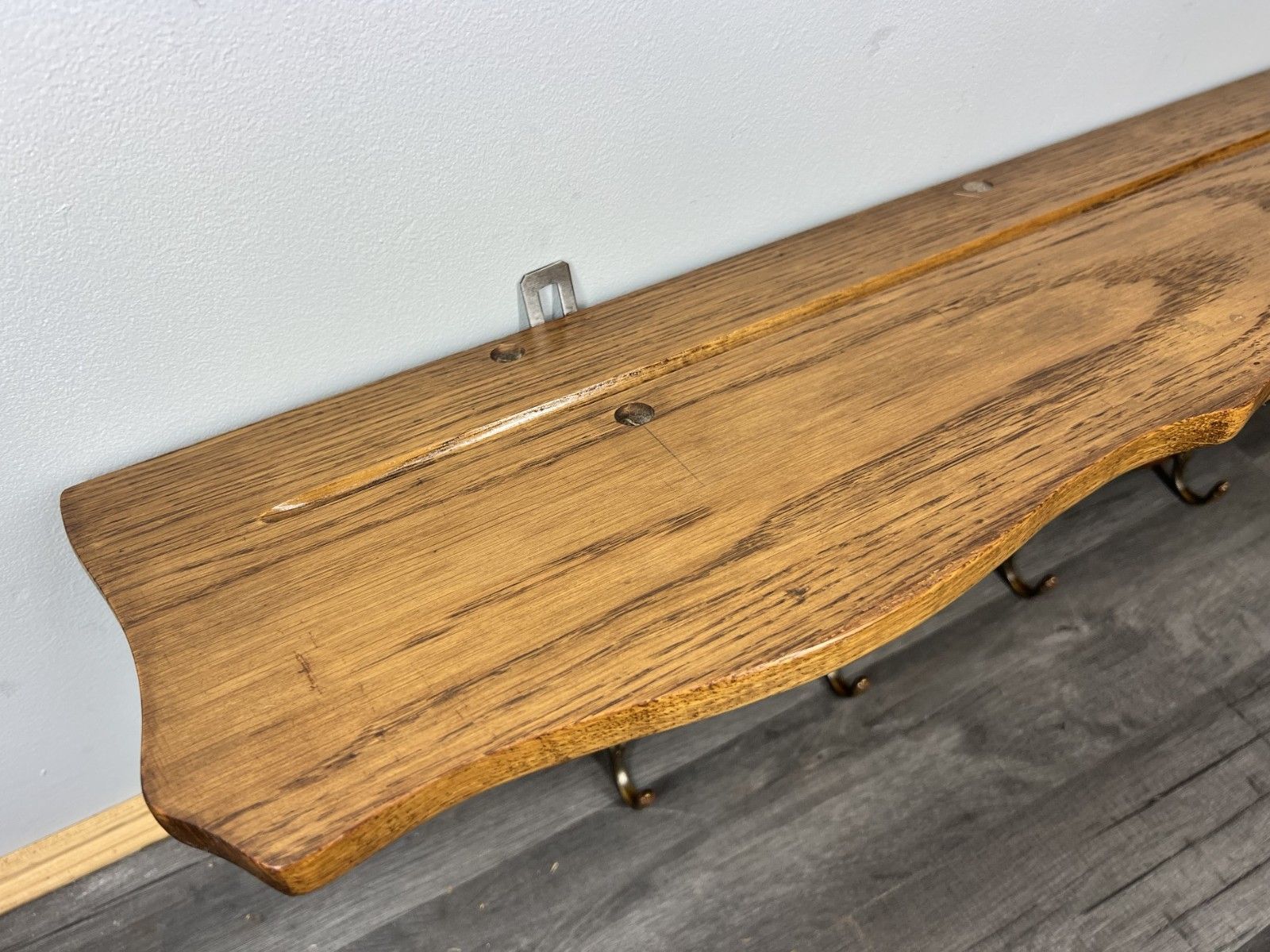 photo furniture French Vintage Coat Rack Oak 6 Ornate Hooks Wall Shelf Carved Coat Lot 3880