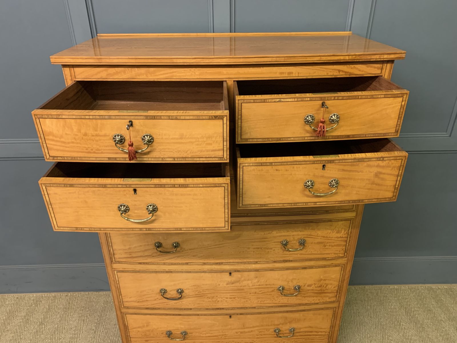 Inlaid Satinwood Tallboy, 1900s photo for sale