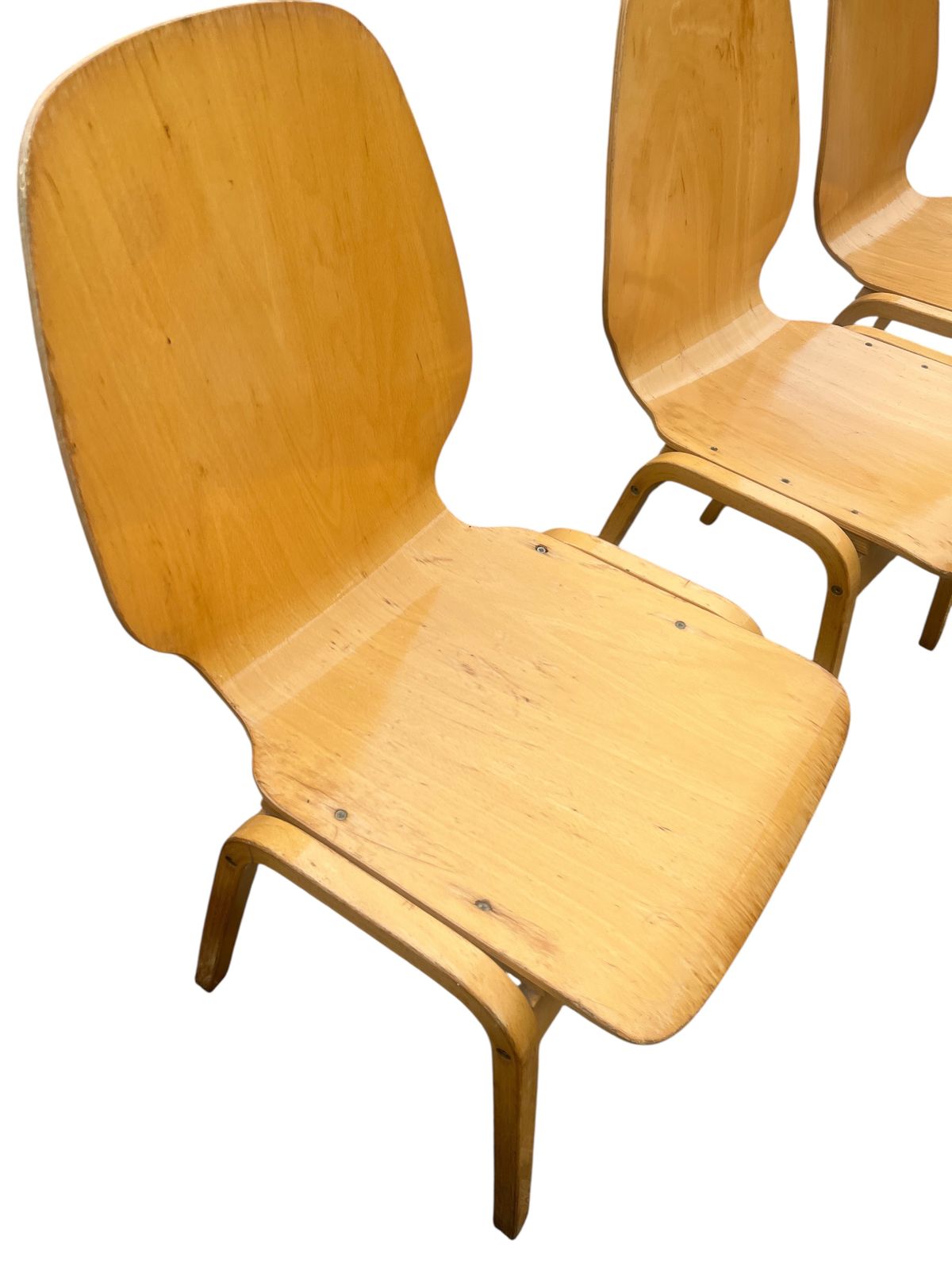Mid Century Set Of Four Beech & Bentwood Ply Chairs photo Furniture
