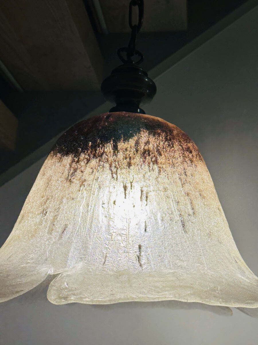 1970s German Peill & Putzler Glass & Brass "Flower" Pendant Light photo vintage