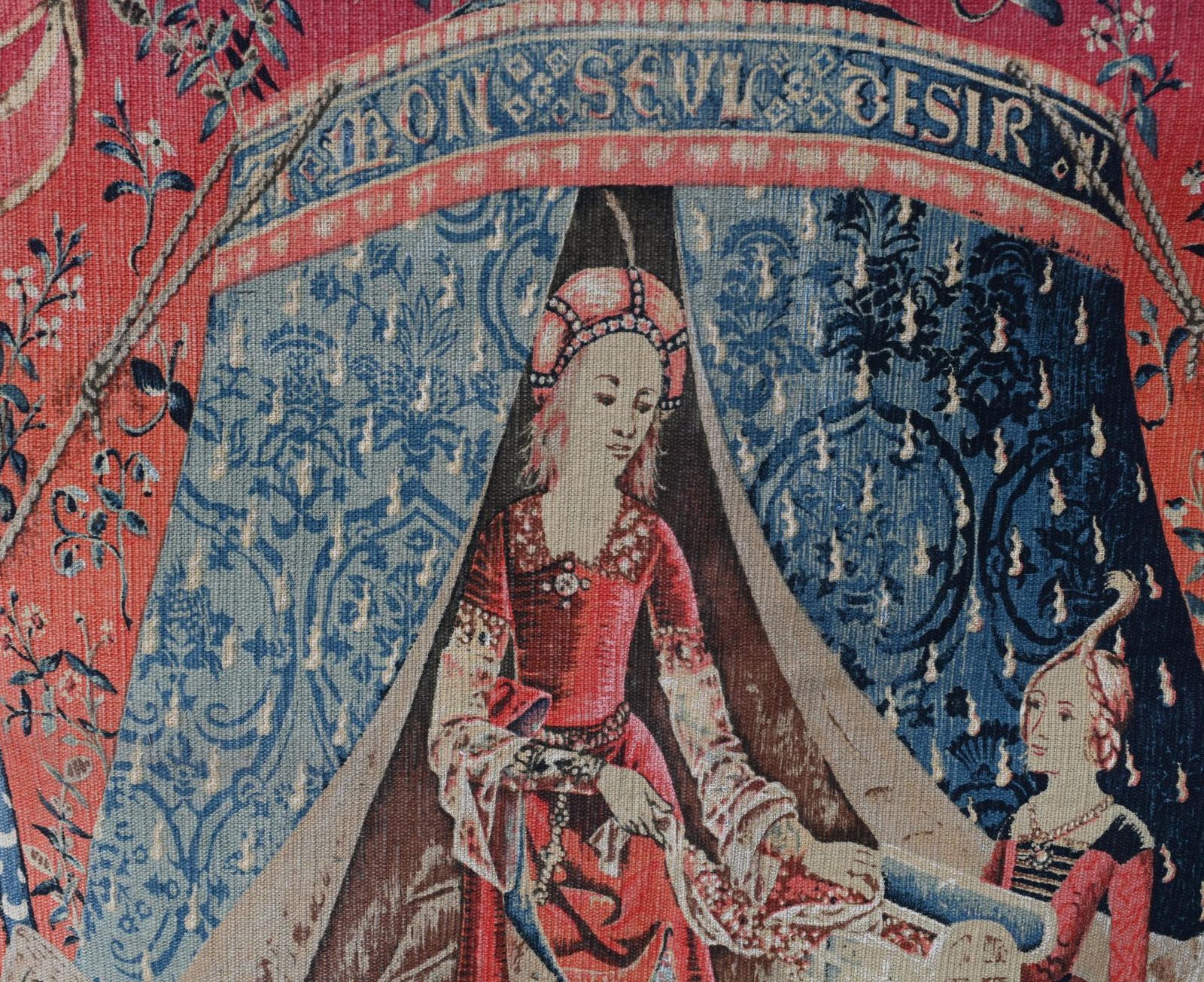 French Tapestry Lady And Unicorn Mille Fleurs Woven Wall Covering photo Art