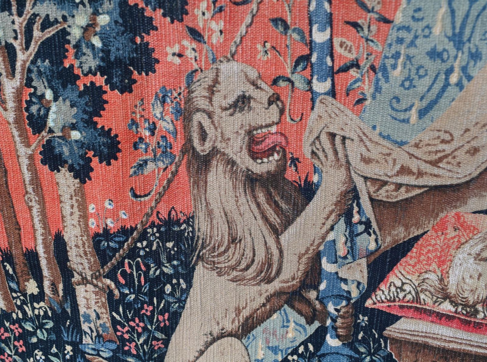 French Tapestry Lady And Unicorn Mille Fleurs Woven Wall Covering photo vinterior