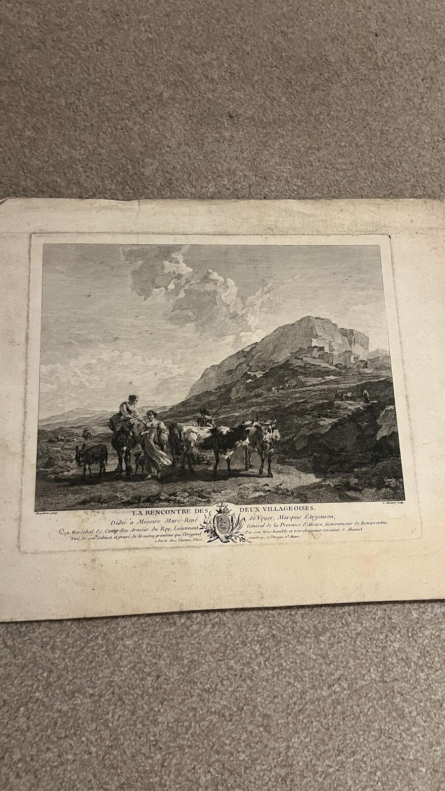 18th Century Etching — Shepherds In Rocky Landscape By Jacques Aliamet After Berchem, 1750 photo furniture