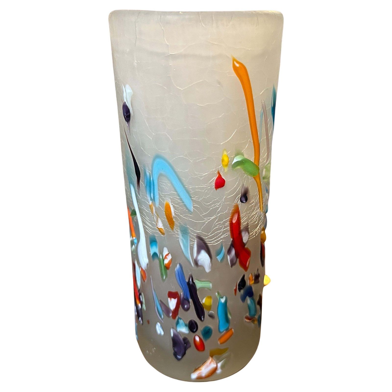 1980s Modern Millefiori Style Murano Glass Cylinder Vase photo furniture