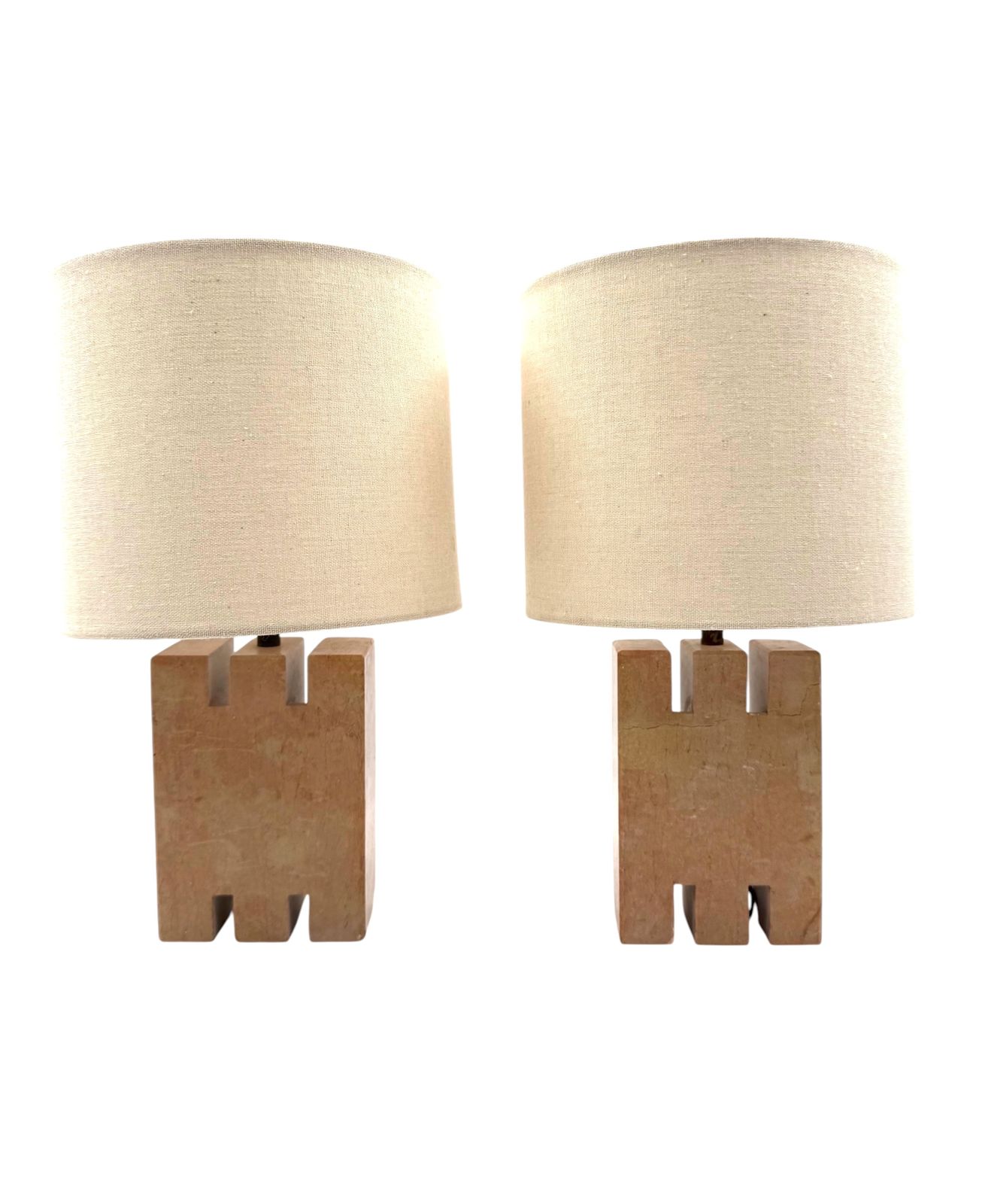 Hollywood Regency Pink Marble Set Of 2 Table Lamps, France 1970s photo for sale