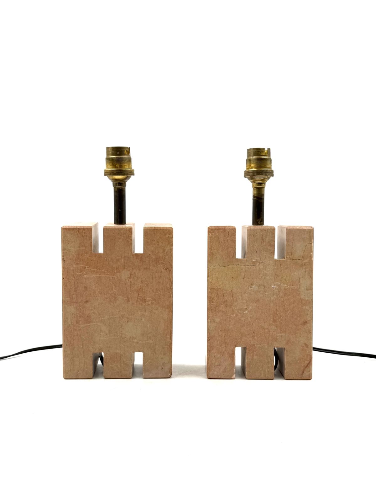 Hollywood Regency Pink Marble Set Of 2 Table Lamps, France 1970s photo vintage