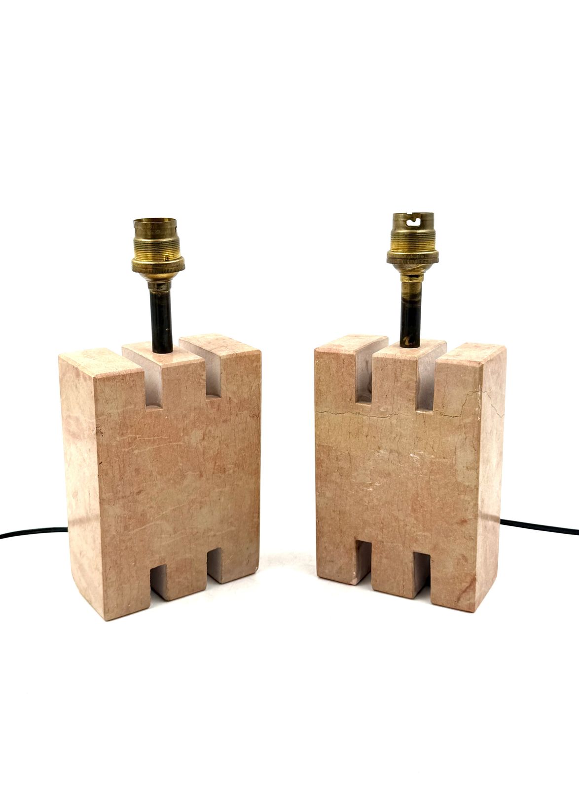 photo for sale Hollywood Regency Pink Marble Set Of 2 Table Lamps, France 1970s
