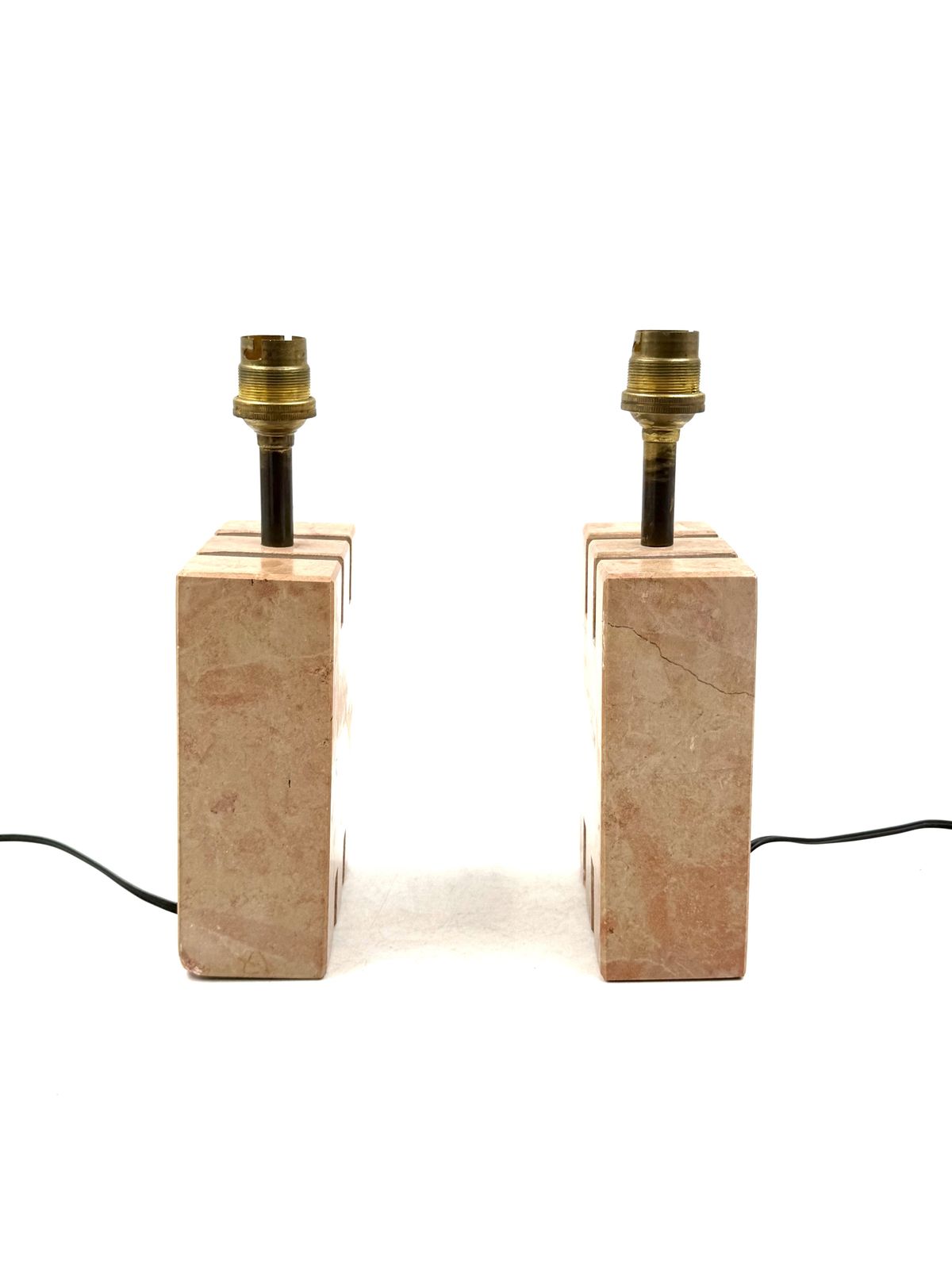Lighting Hollywood Regency Pink Marble Set Of 2 Table Lamps, France 1970s photo