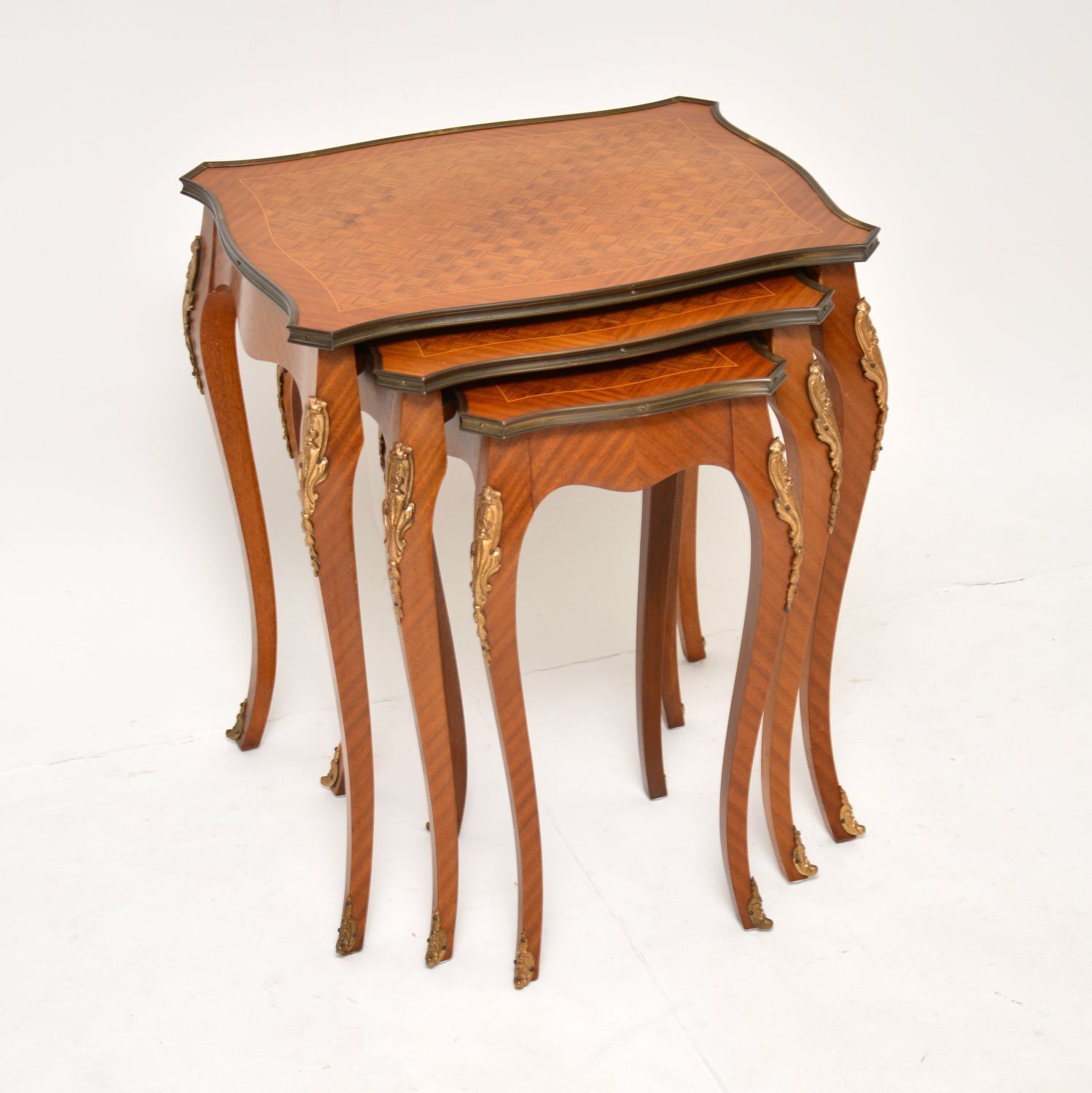 Antique French Louis XV Style Parquetry Top Nest Of Tables