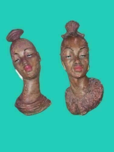 Pair Of Abyssinian Women Sculptures Signed 1920s/30s Painted Plaster