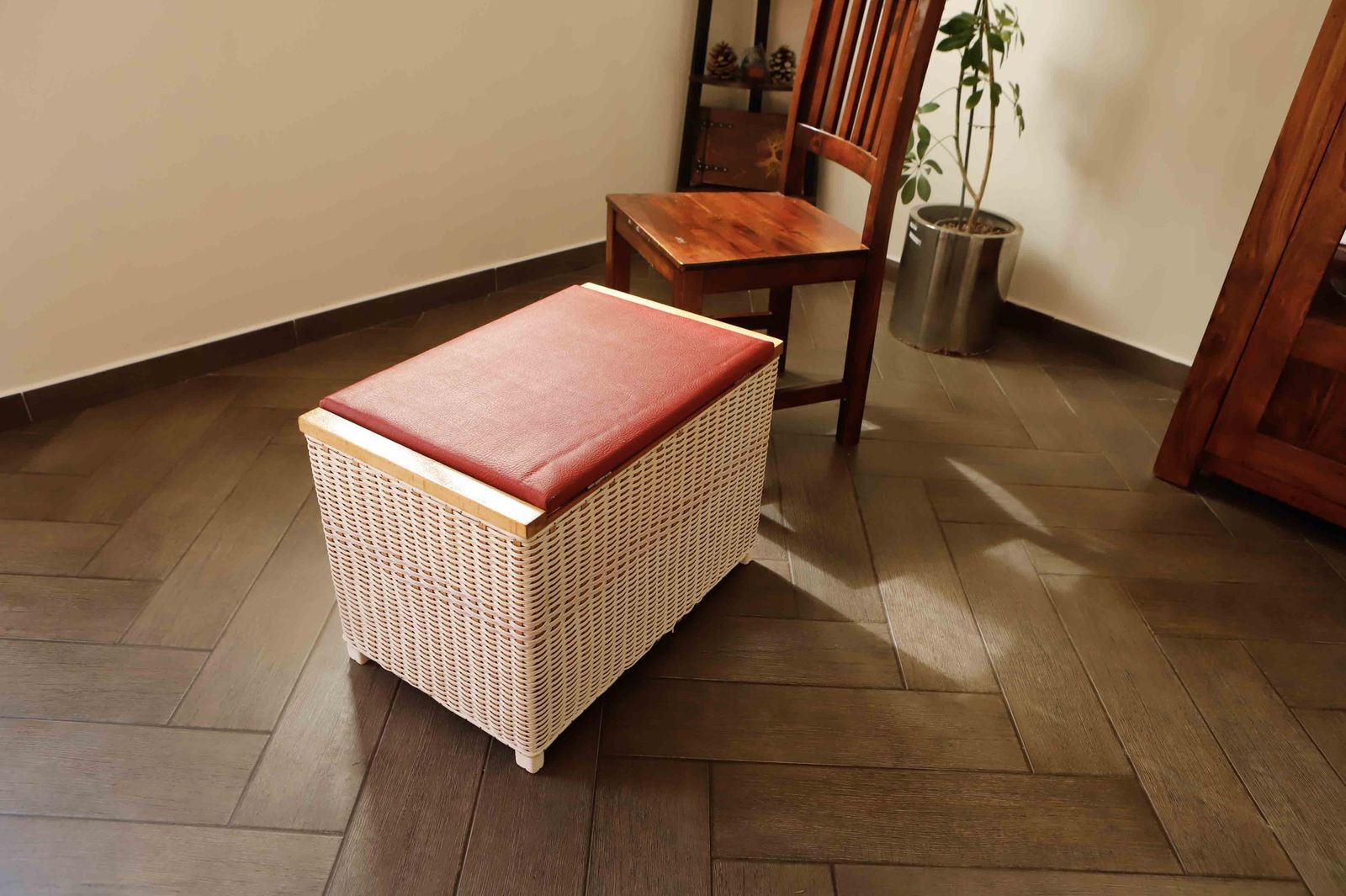 Retro Rattan Chest For Seating And Storage photo vintage