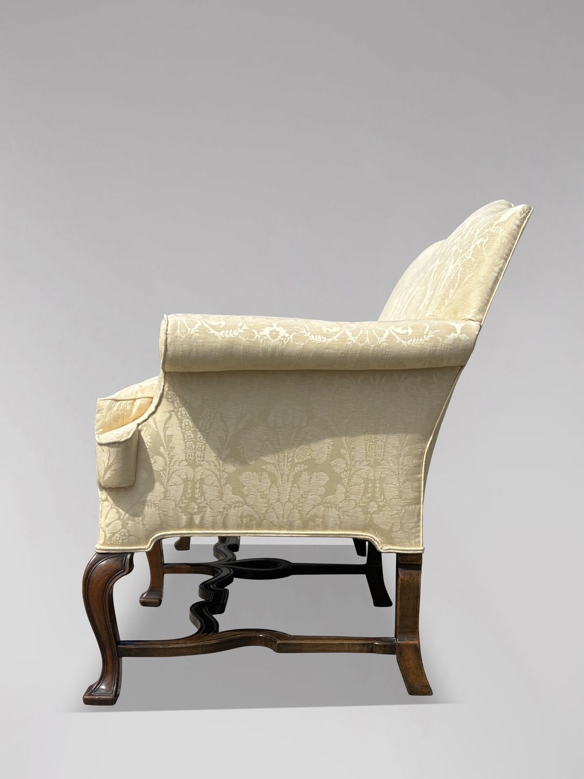 Edwardian Period Carved Walnut Upholstered Settee Of The Queen Anne Style photo buy