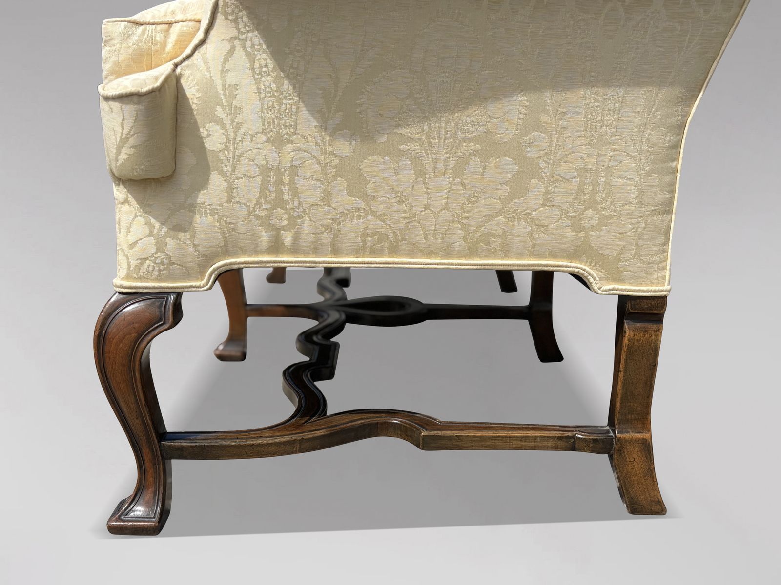 Edwardian Period Carved Walnut Upholstered Settee Of The Queen Anne Style photo vintage