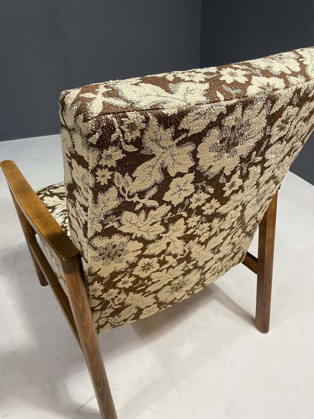 Pair Of Retro Armchairs With Floral Upholstery, Czechoslovakia, 1960s photo furniture