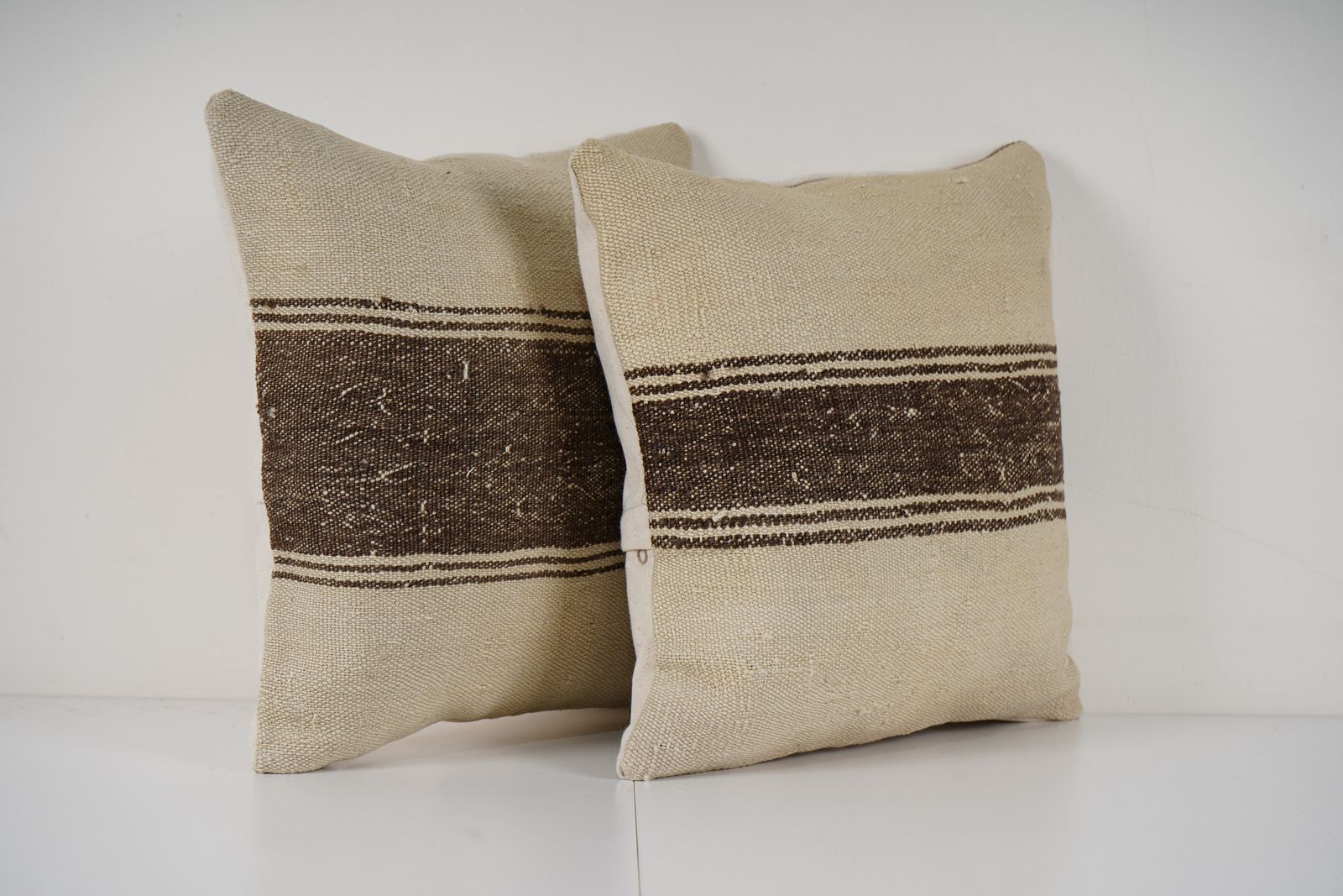 Turkish Kilim Pillow Cover Pair   Ethnic Striped Geometric Anatolian Cotton Cushion Case photo for sale