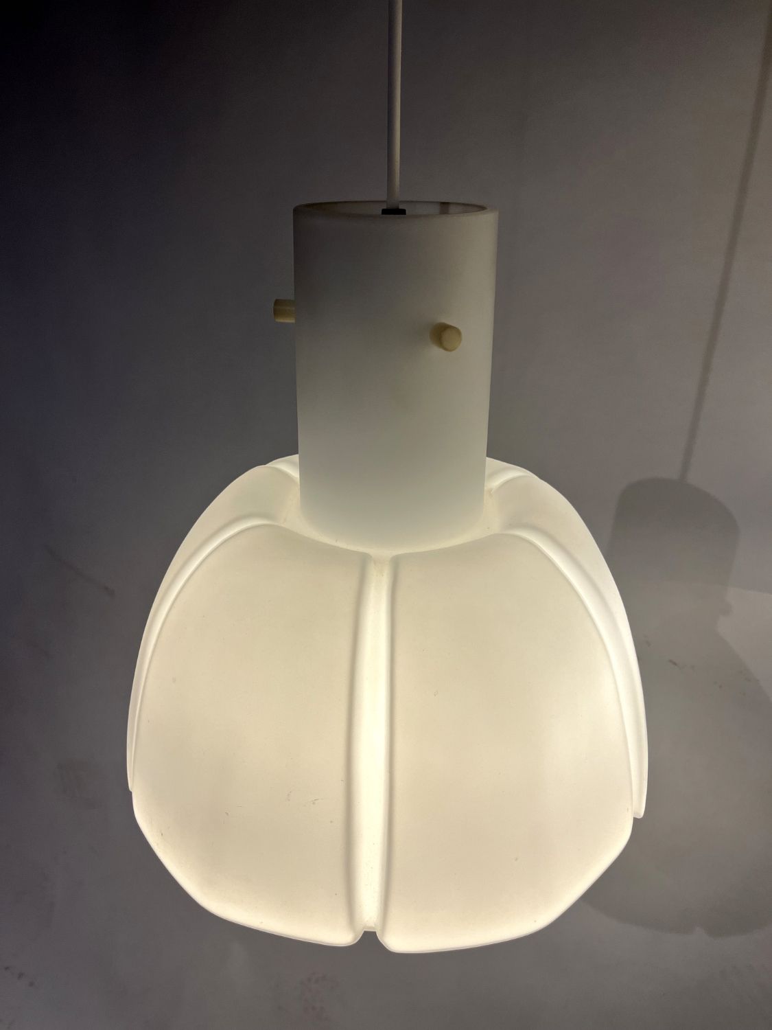 photo furniture Pair Of 1970s Matt Opaline Glass Ceiling Pendants By Glashutte Limburg Germany  