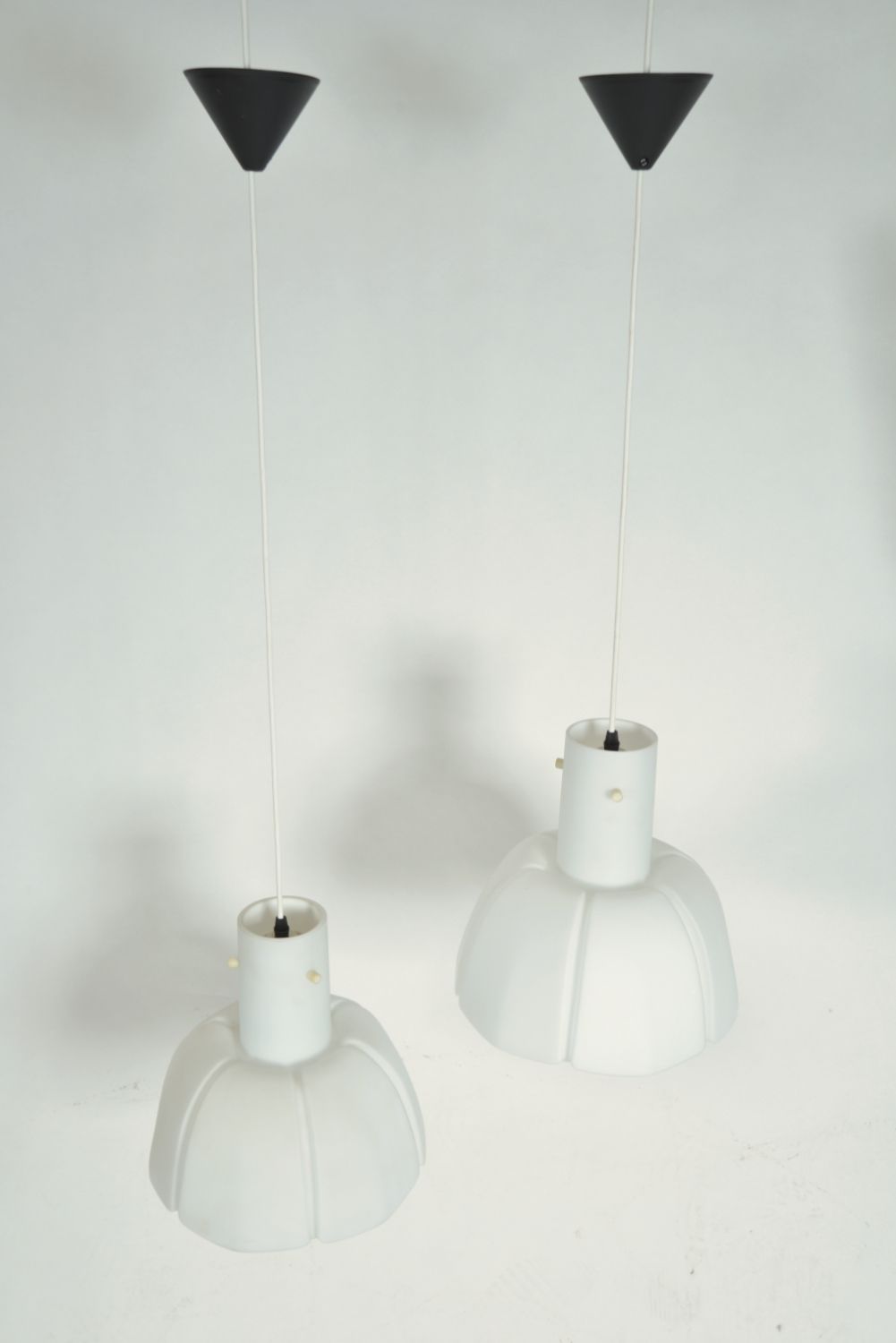 Pair Of 1970s Matt Opaline Glass Ceiling Pendants By Glashutte Limburg Germany   photo Lighting