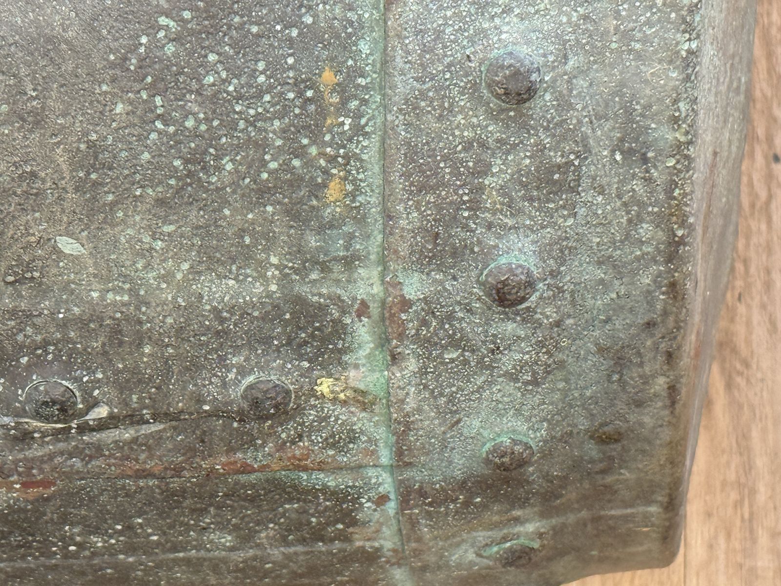 Antique Copper Copper – 19th Century Riveted Planter With Verdigris Patina photo for sale