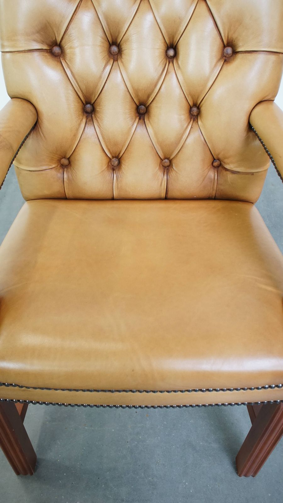 Beautiful And Luxurious Cowhide Chesterfield Dining/Side Chair In English Style In A Light Cognac Color photo vinterior