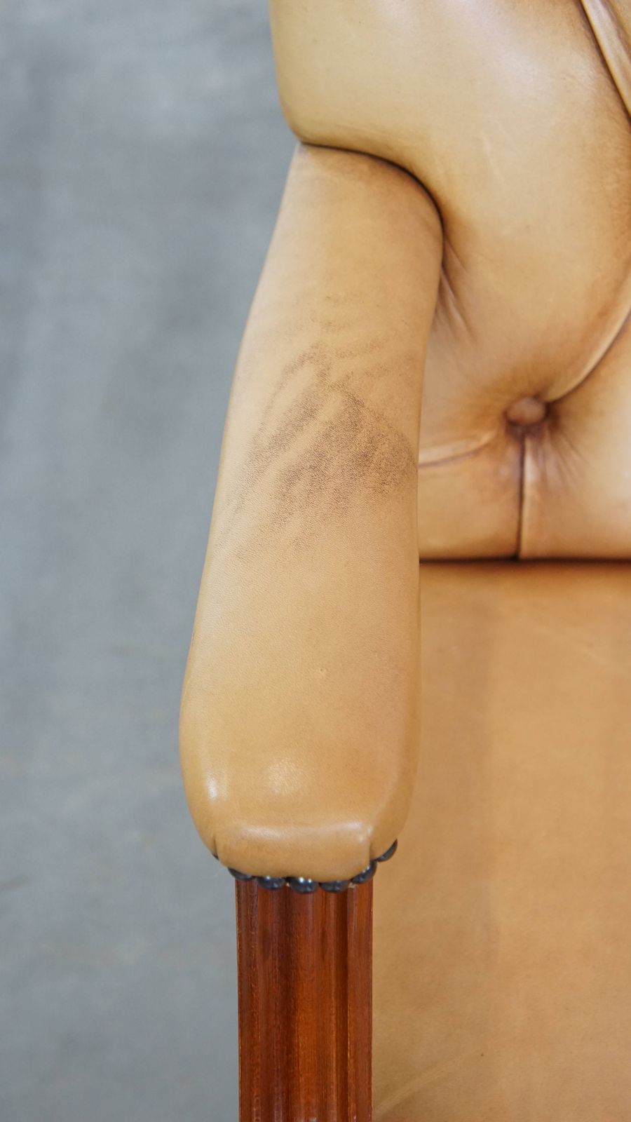 Beautiful And Luxurious Cowhide Chesterfield Dining/Side Chair In English Style In A Light Cognac Color photo buy