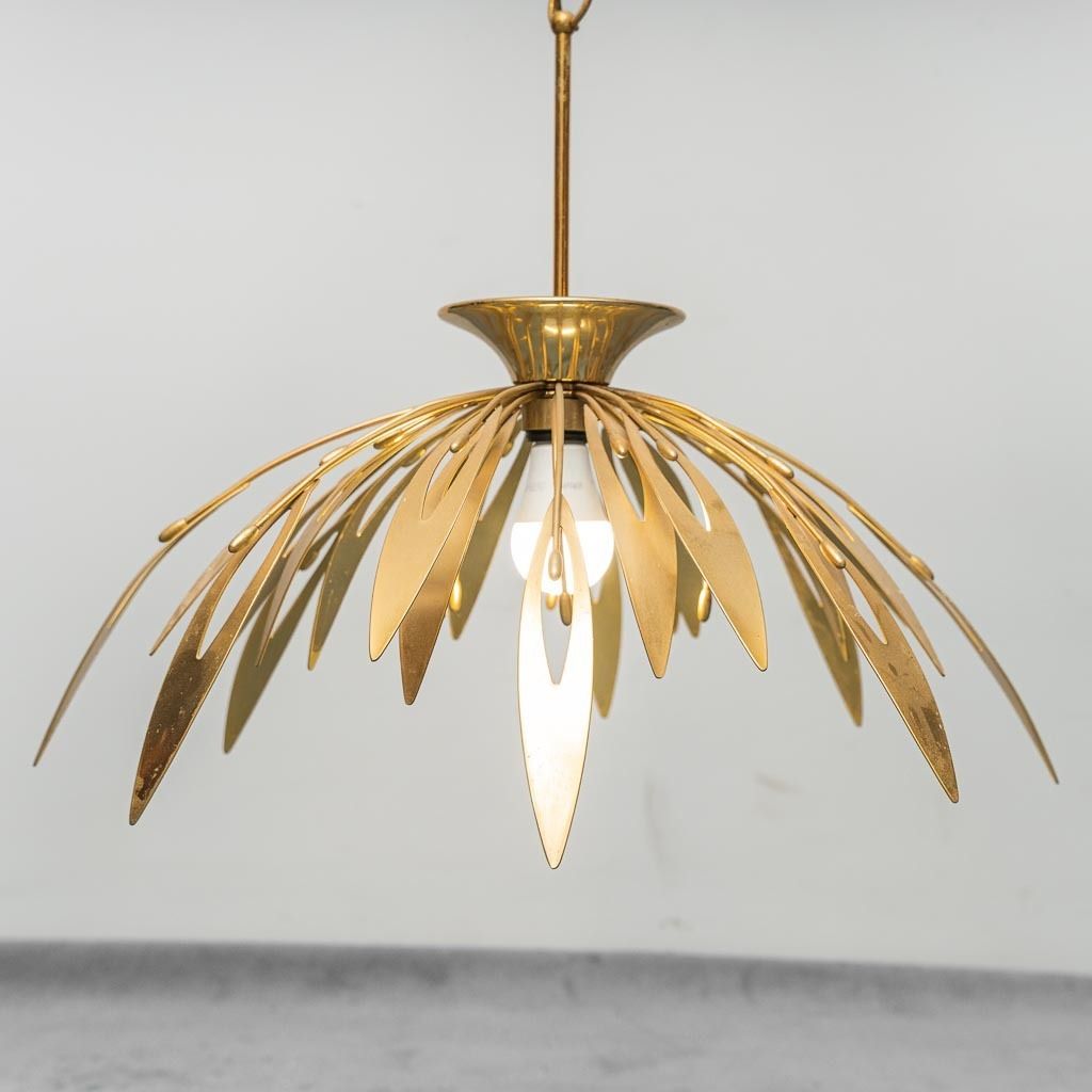 1970s Vintage Modern Brass Flower Shaped Chandelier photo furniture