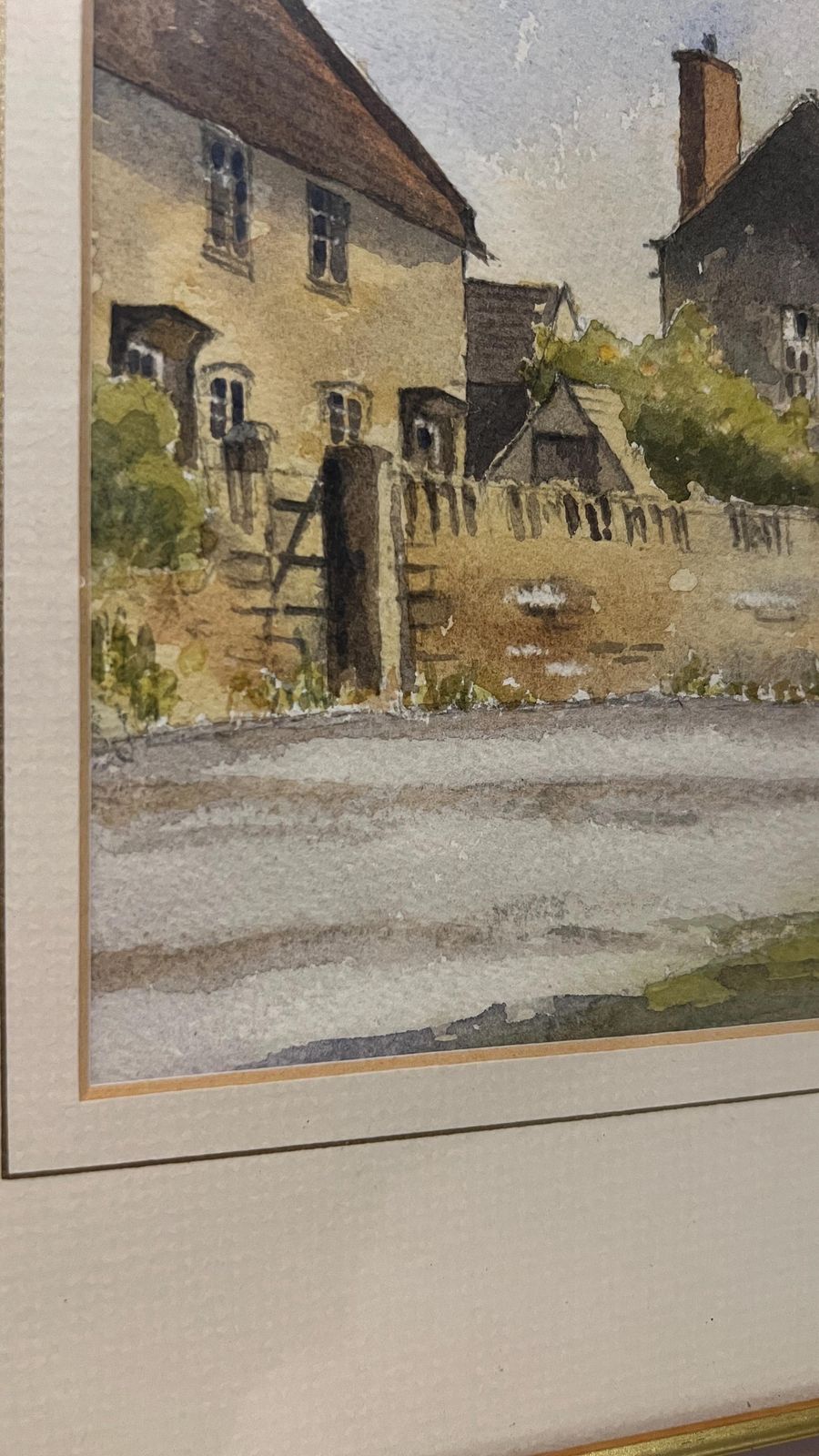 Charming Framed Watercolour Of Tissington Village, Derbyshire With Custom Natural Wood Frame photo 139.0