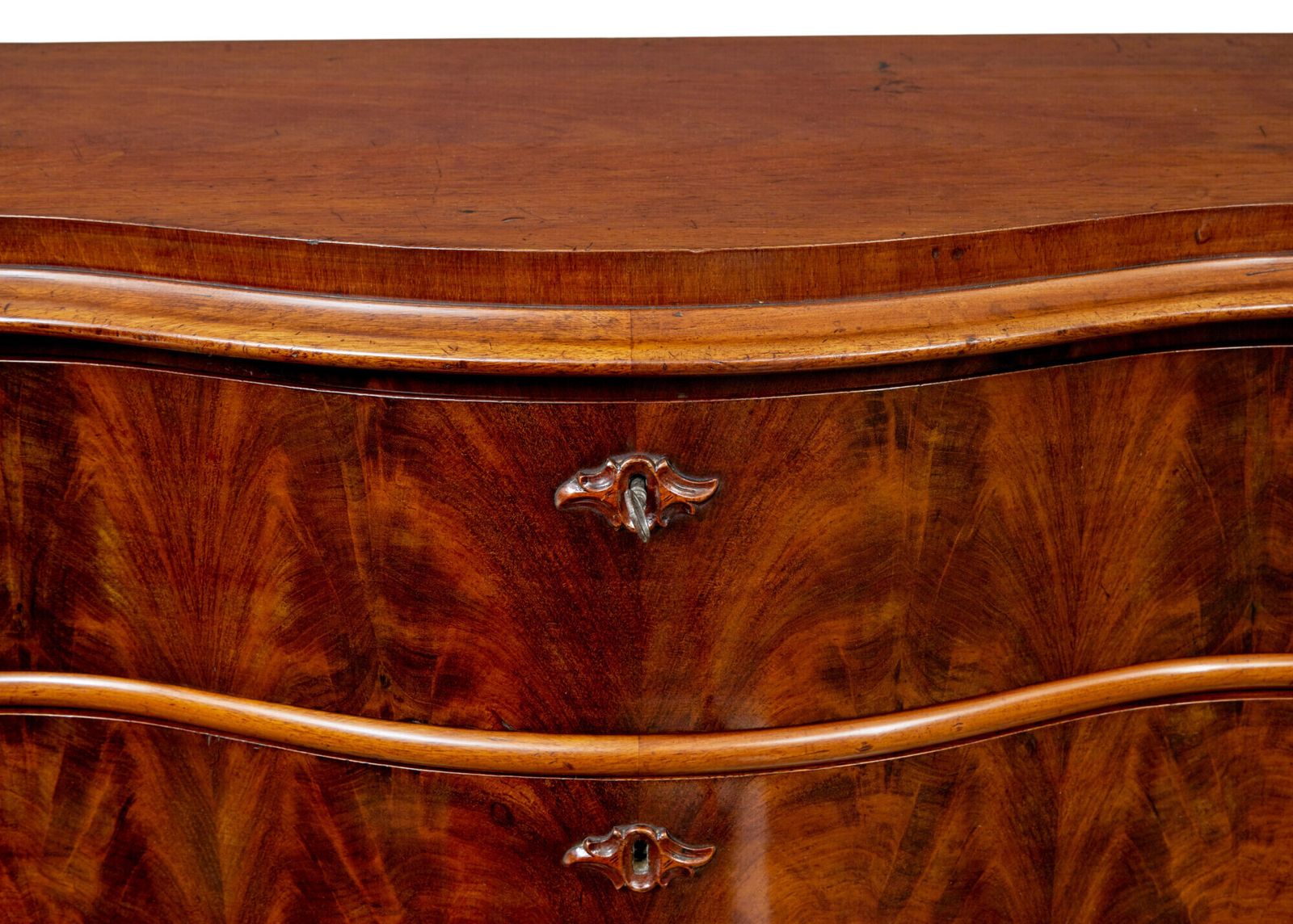 photo for sale 19th Century Swedish Serpentine Mahogany Chest Of Drawers