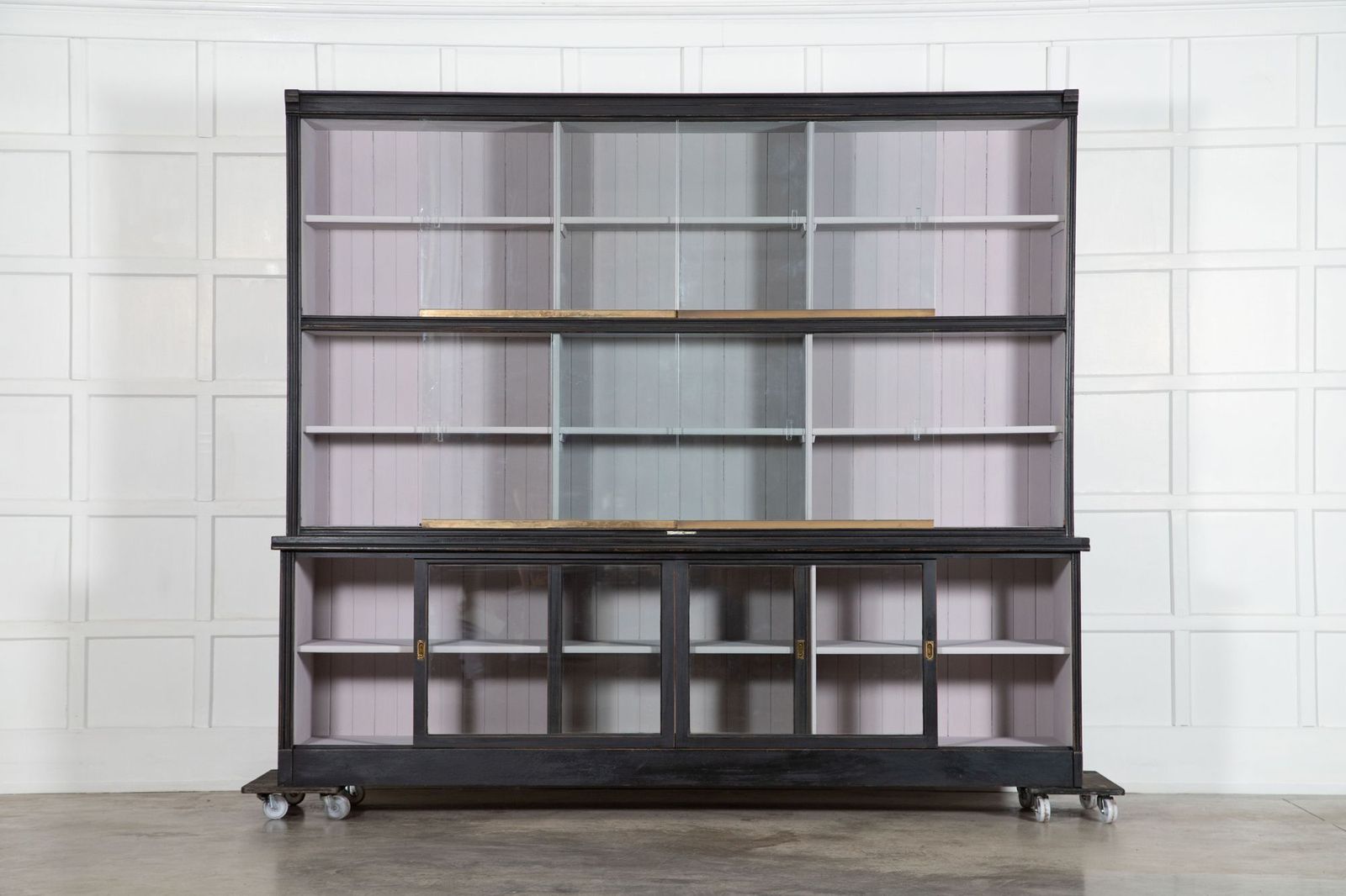 Monumental Ebonised Glazed Mahogany & Pine Haberdashery Cabinet photo furniture
