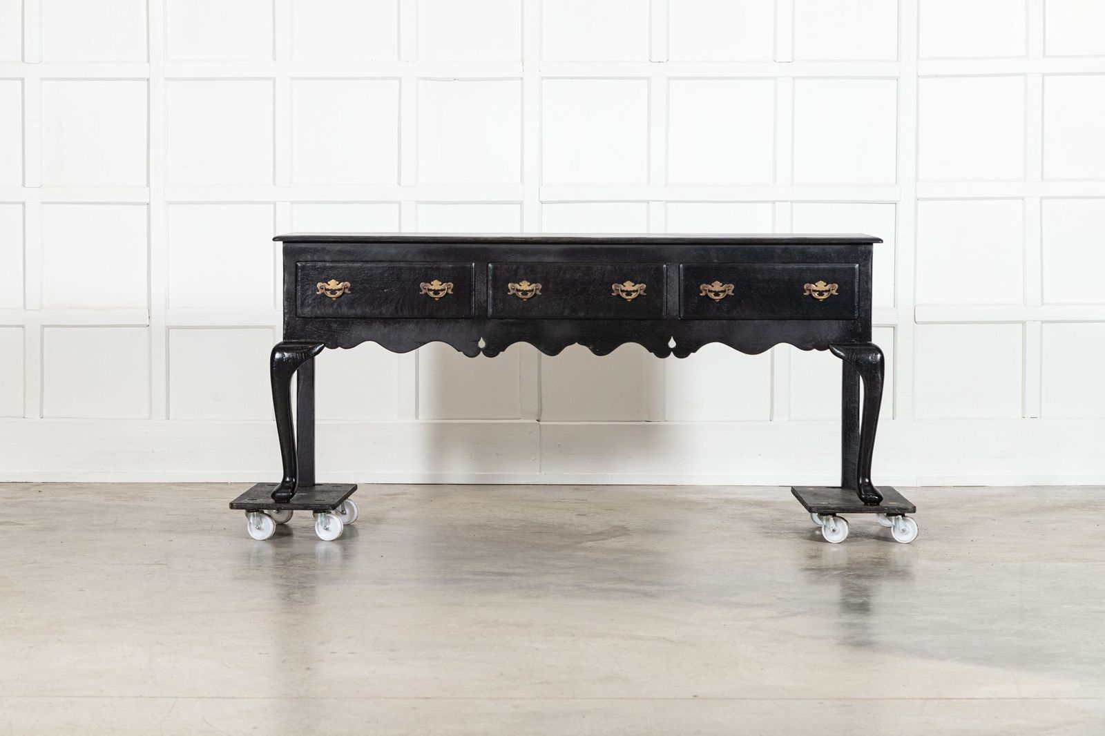 Large 19thc English Ebonised & Lacquered Oak Dresser Base