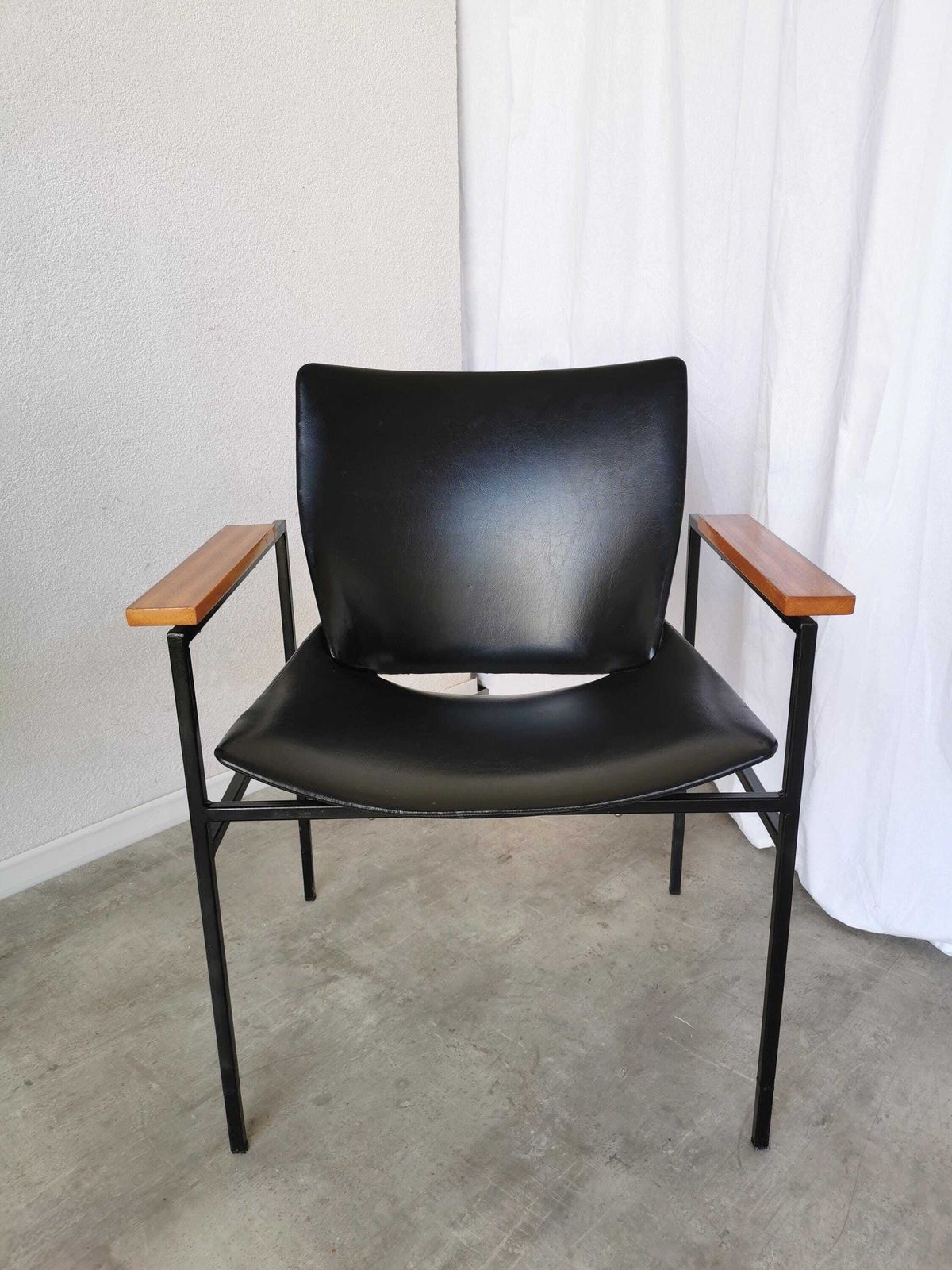 Vintage Shell (Lupina) Square Lounge Chair By Niko Kralj In 1956 For Stol Kamnik 1970s / Black Skai Leather Seat / Office Armchair photo furniture
