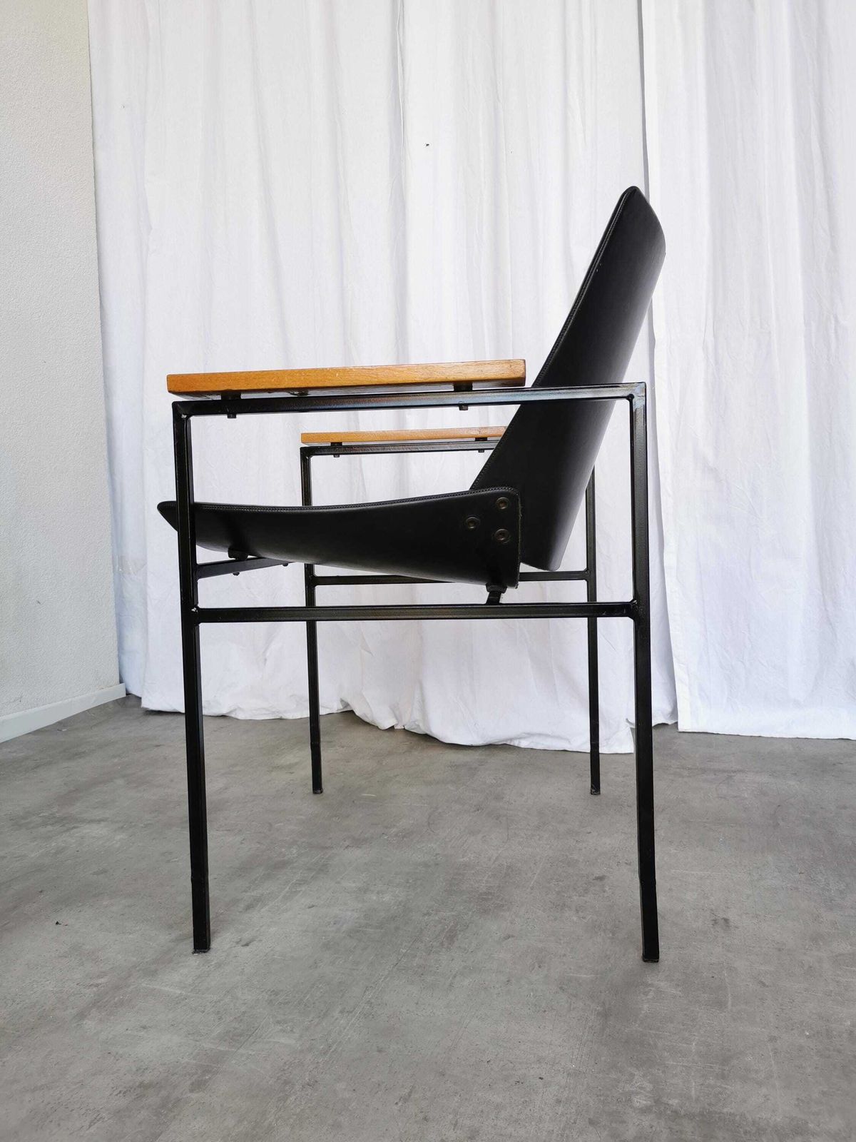 Vintage Shell (Lupina) Square Lounge Chair By Niko Kralj In 1956 For Stol Kamnik 1970s / Black Skai Leather Seat / Office Armchair photo Furniture