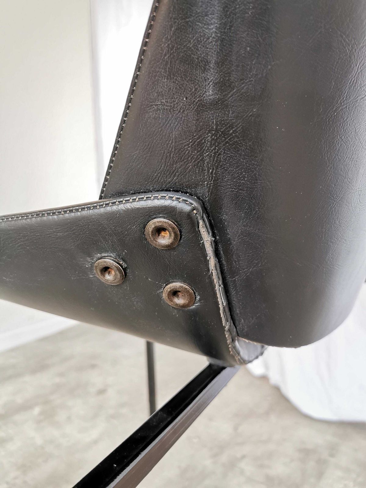 photo for sale Vintage Shell (Lupina) Square Lounge Chair By Niko Kralj In 1956 For Stol Kamnik 1970s / Black Skai Leather Seat / Office Armchair