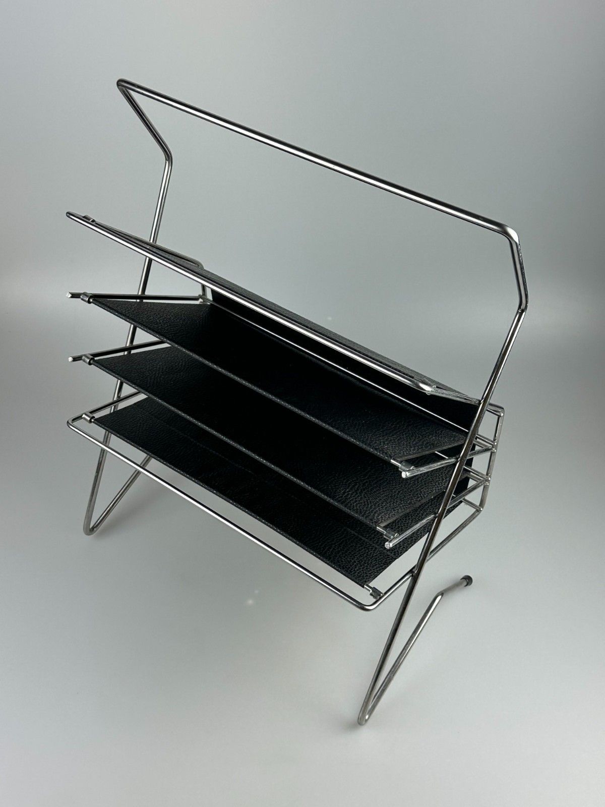 60s 70s Newspaper Holder Magazine Rack Metal Plastic Space Age photo for sale