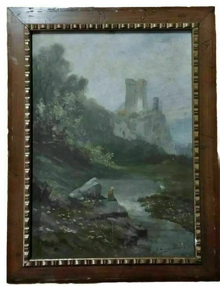 Painting Early 1900s Oil On Cardboard Italy C.De Consoli