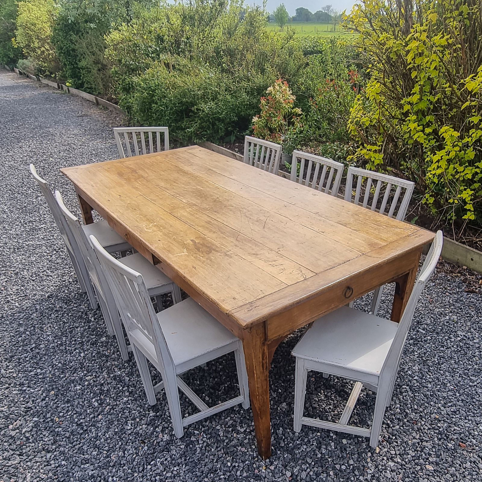 Set Of Eight French Grey Painted Dinning Chairs photo vinterior