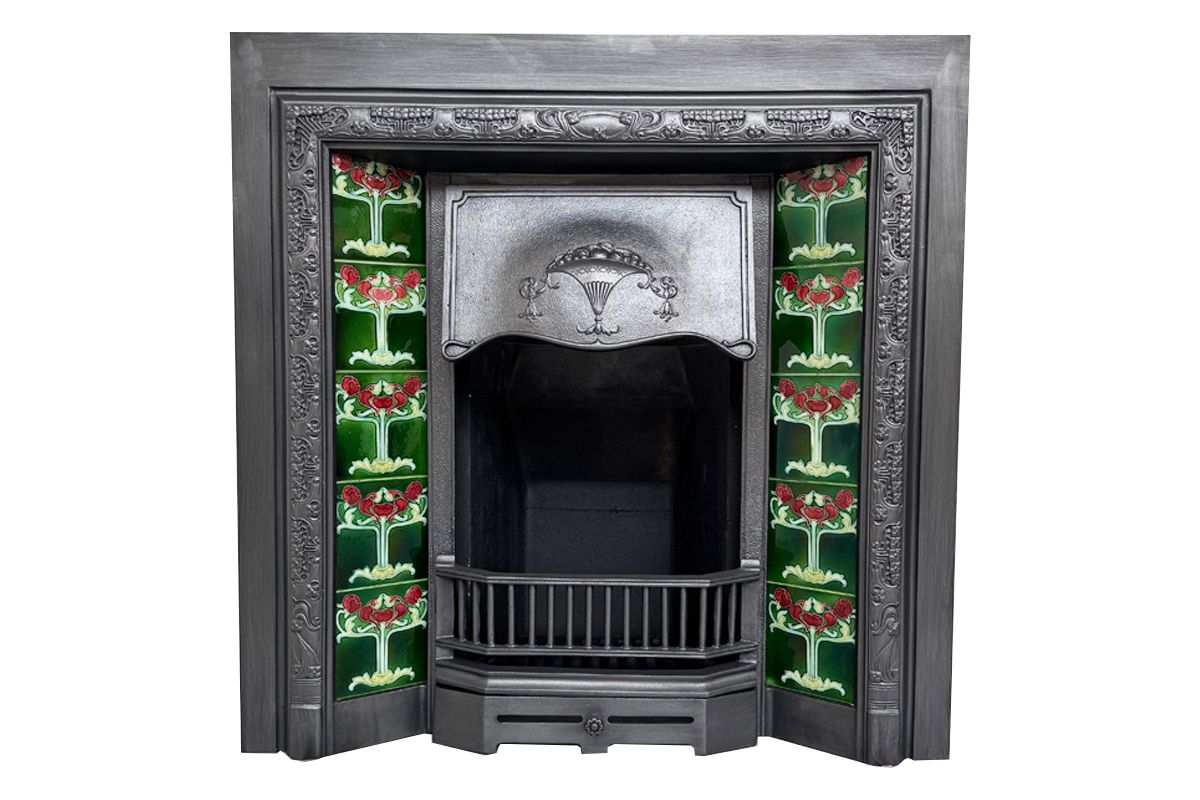 photo furniture Antique Edwardian Art Nouveau Cast Iron Fireplace Grate